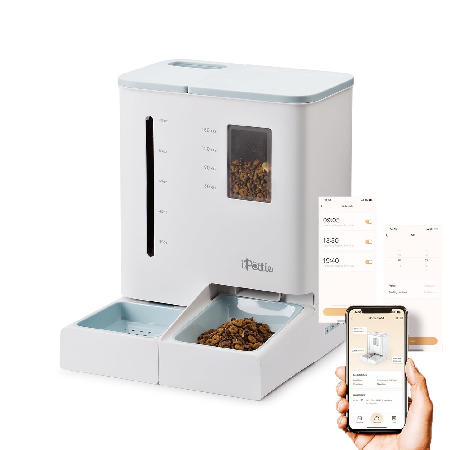 iPettie FW54 5G/2.4GHz WiFi Automatic Feeder and Waterer 2-in-1 Set for Pets, 300 oz Large Capacity for 2 Weeks, Perfect for Working Parents