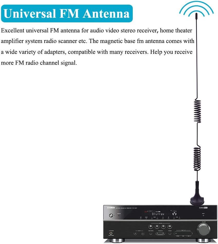 Fancasee 75 3.5mm 75 300 Universal FM Antenna Magnetic Base Ohm Screw F Male Plug with PAL BNC & to Ohm Adapter