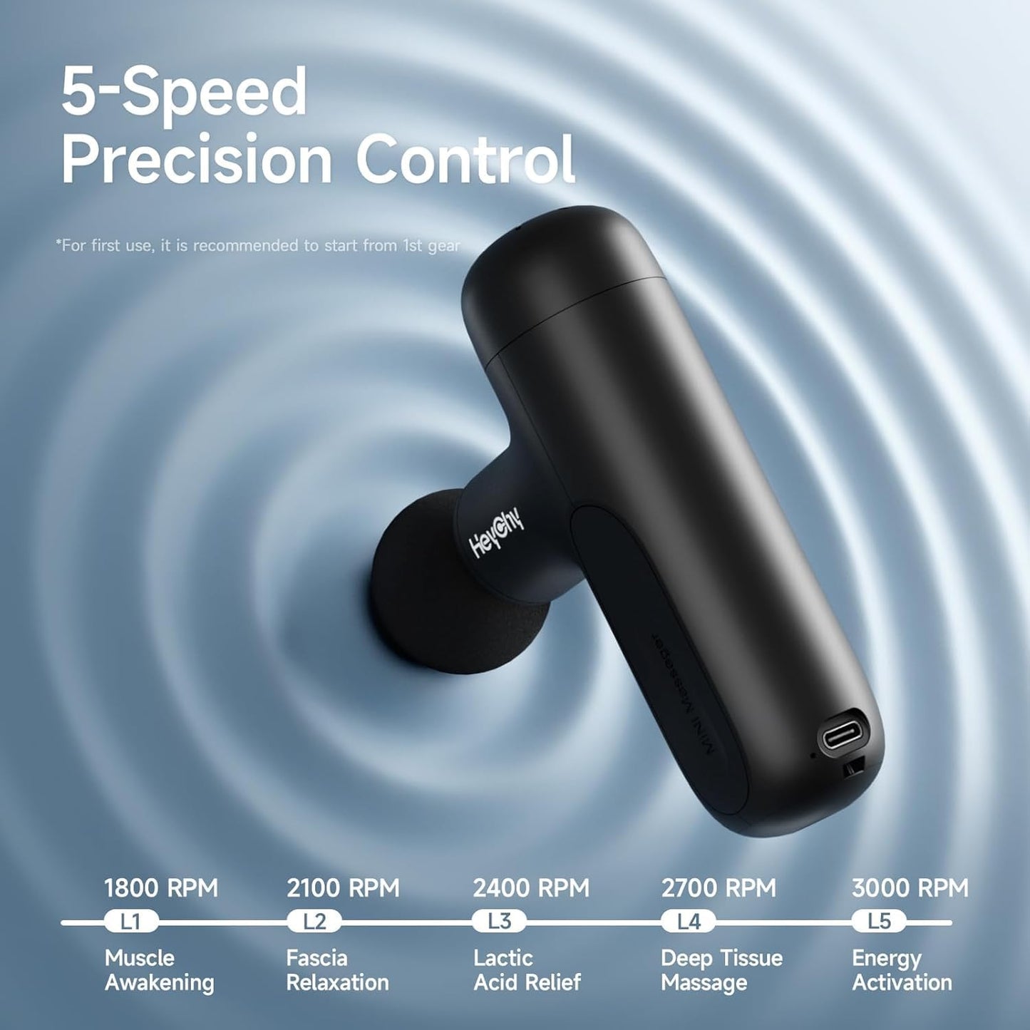 HEYCHY Super Mini Massage Gun Deep Tissue, Handheld Muscle Massager with 4 Heads, Percussion Travel Size Massager Gun FSA Eligible for Men Women Back Relief, Quiet for Home, Gym, Office, HSA, Black