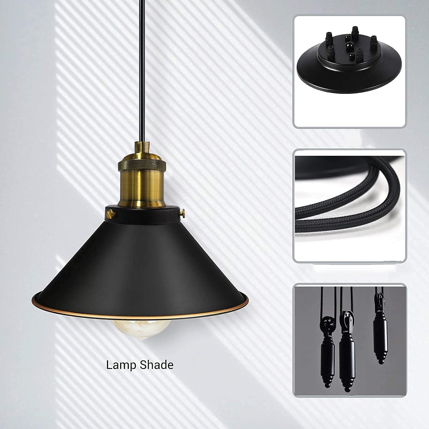 Pulley Pendant Light With 6 Lights, Adjustable DIY Industrial Vintage Rustic Chandelier Mount Ceiling Light Edison Rustic Chandelier,Hanging Pedant Lights Fixture for Dining Room,Warehouse,Farmhouse