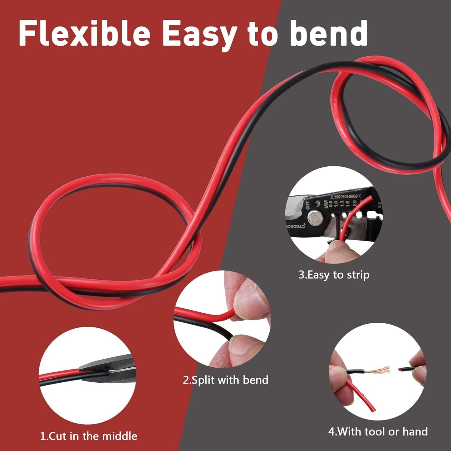 16/2 20 12V/24V 16AWG HiFind Gauge FT Red Black Hookup Electrical Wire Cable LED Strips Extension Cord DC, Flexible