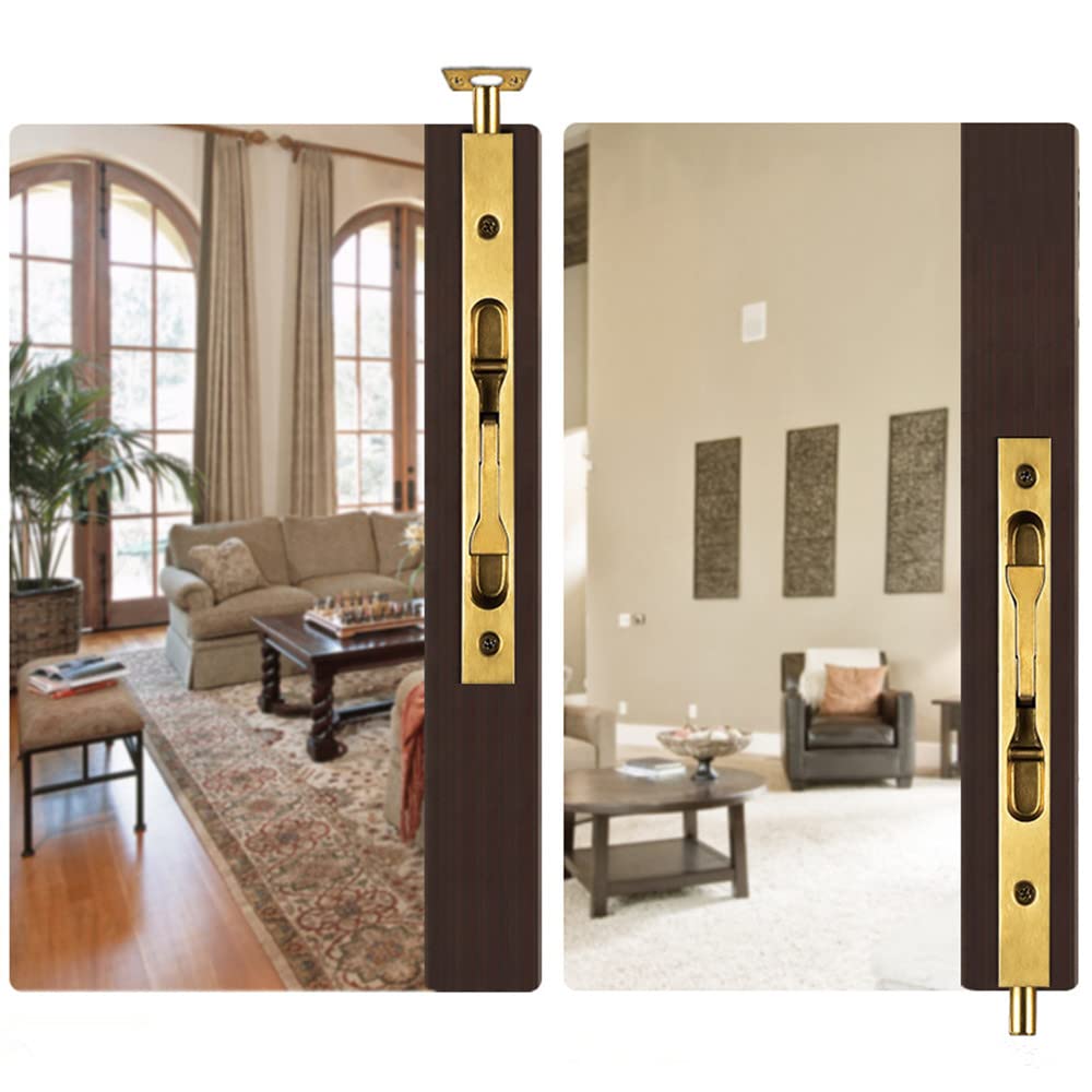 szhdxsy 2-Pack Hidden Latch & Bolt 304 Stainless Steel 6 inch(15cm) Security Door Bolt Latch, Double Door Lever Action Flush Bolt Latch, French Door Slide Bolt Lock,Golden