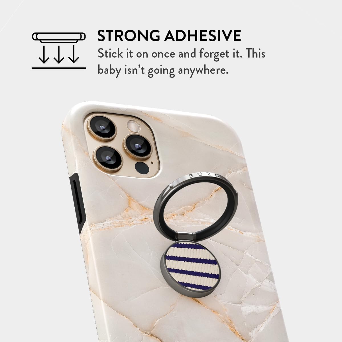 BURGA 360 Cell Phone Ring, Holder Grip and Stand - Finger Phone Grip for Back of Smartphone Case, Kickstand Rotation