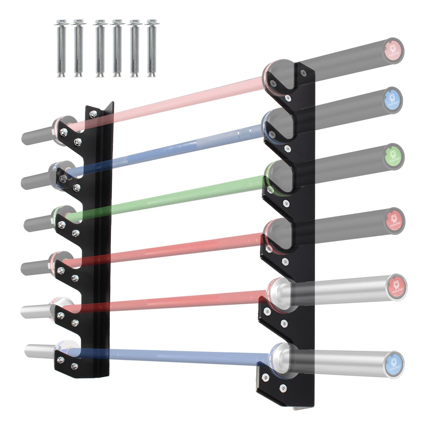 Wall Mounted Barbell Holder for 6 Bars – Heavy Duty 400LB Capacity Horizontal Storage Rack with Protective UHMW Liner | Easy Installation with Included Hardware | for Home Gym & Garage Organization
