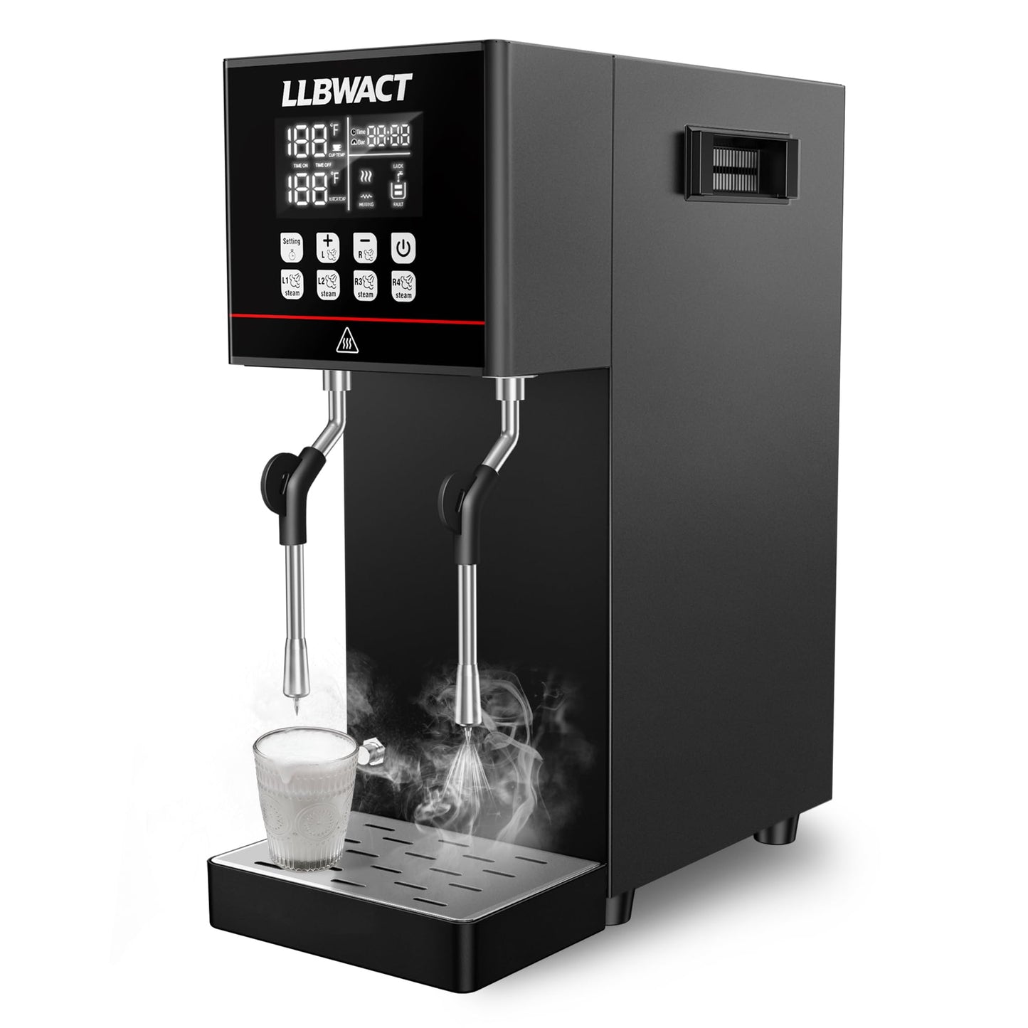 LLBWACT Dual-Head Commercial Steam Milk Frother, 2 Independent Wands, 15s Fast Frothing, 2000W 8L Continuous Steam, Independent Temp Control with LED Display for High-Volume Coffee Shop Restaurant