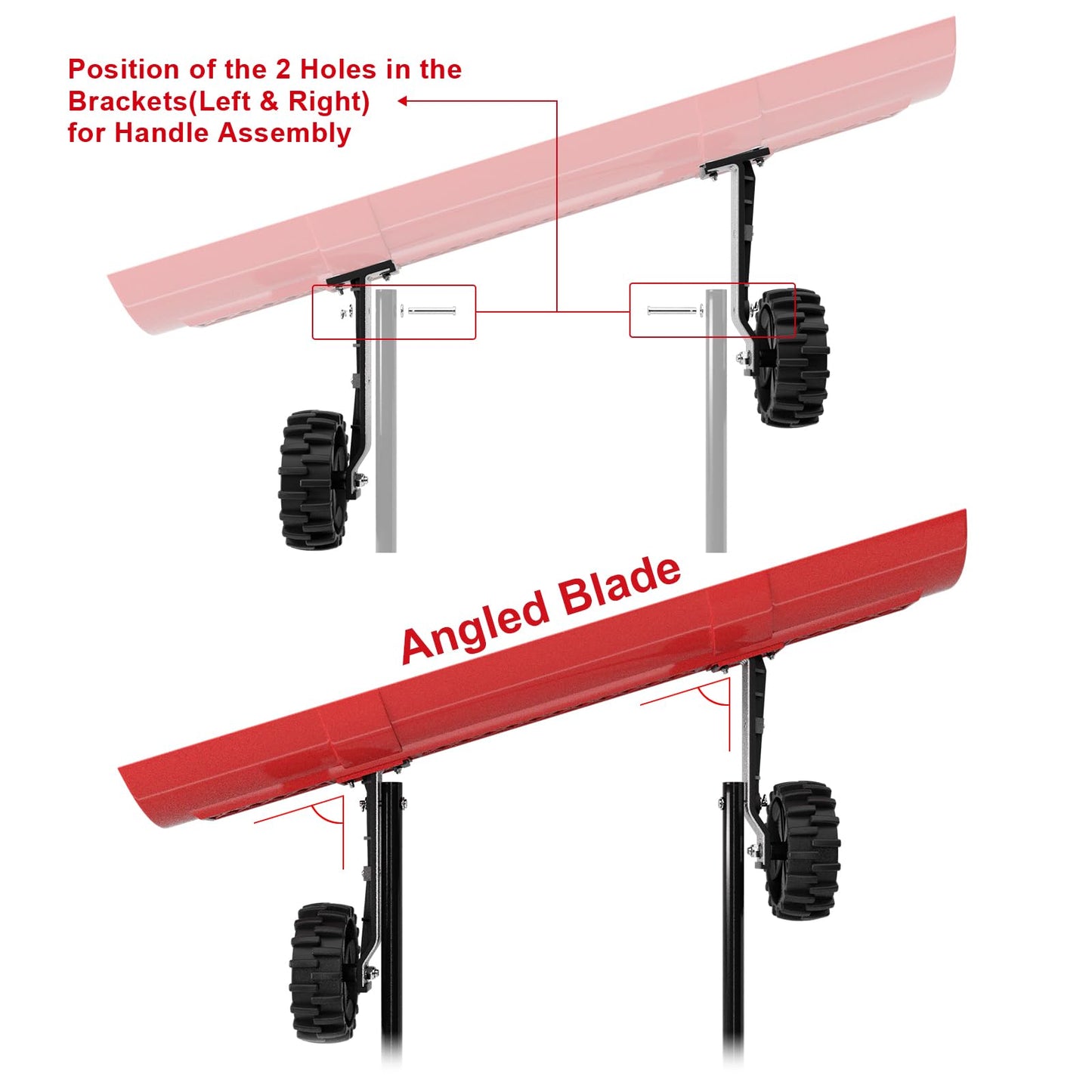 38 Inch Snow Shovel for Driveway, Brewin SnowPro Bi-Direction Heavy Duty Snow Pusher with Wheels and Angled Blade for Efficient Snow Removal, Back Saver Snow Plow for Doorway Sidewalk