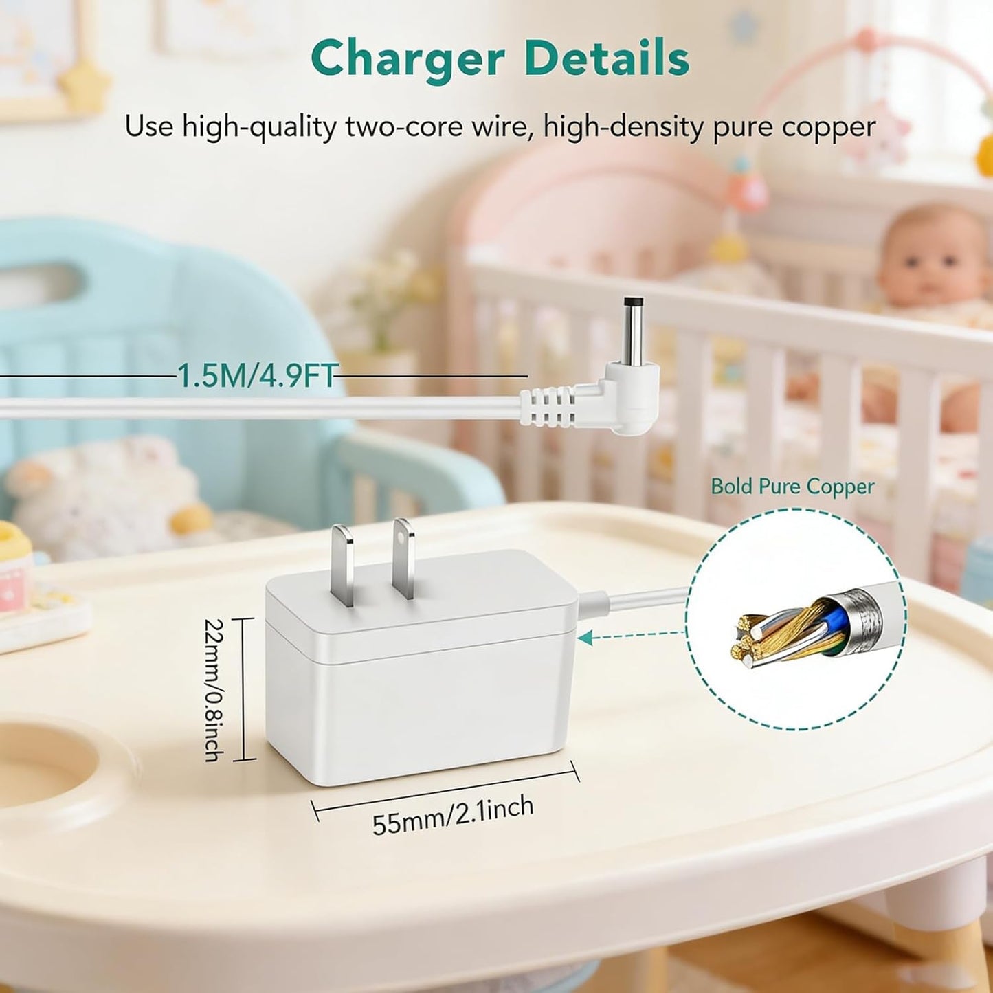 Lnauy HDS2 HDS2 Power Adapter for Babysense Video Baby Monitor Compatible with Babysense Monitor Charger(Only