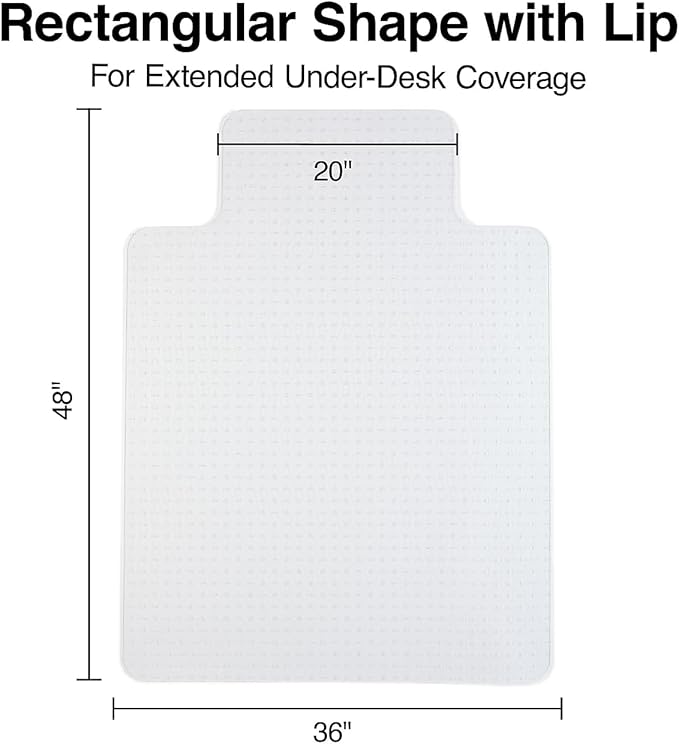 Staples Office Chair Mat, Clear Floor Mats with Lip, Flat-Pile Carpets, Extended Under-Desk Coverage, 36" x 48 Inch, Smooth Glide
