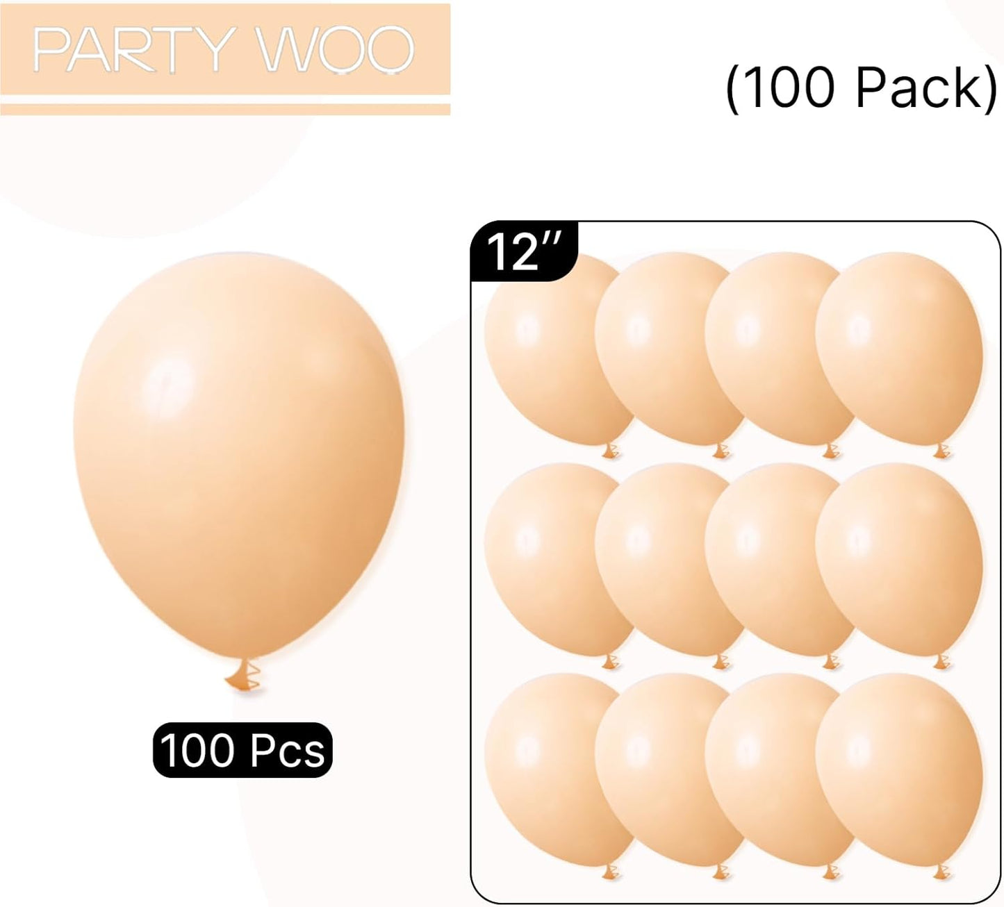 PartyWoo 12-Inch Nude Balloons - 100pcs Apricot Latex for Graduation, Wedding & Baby Showers