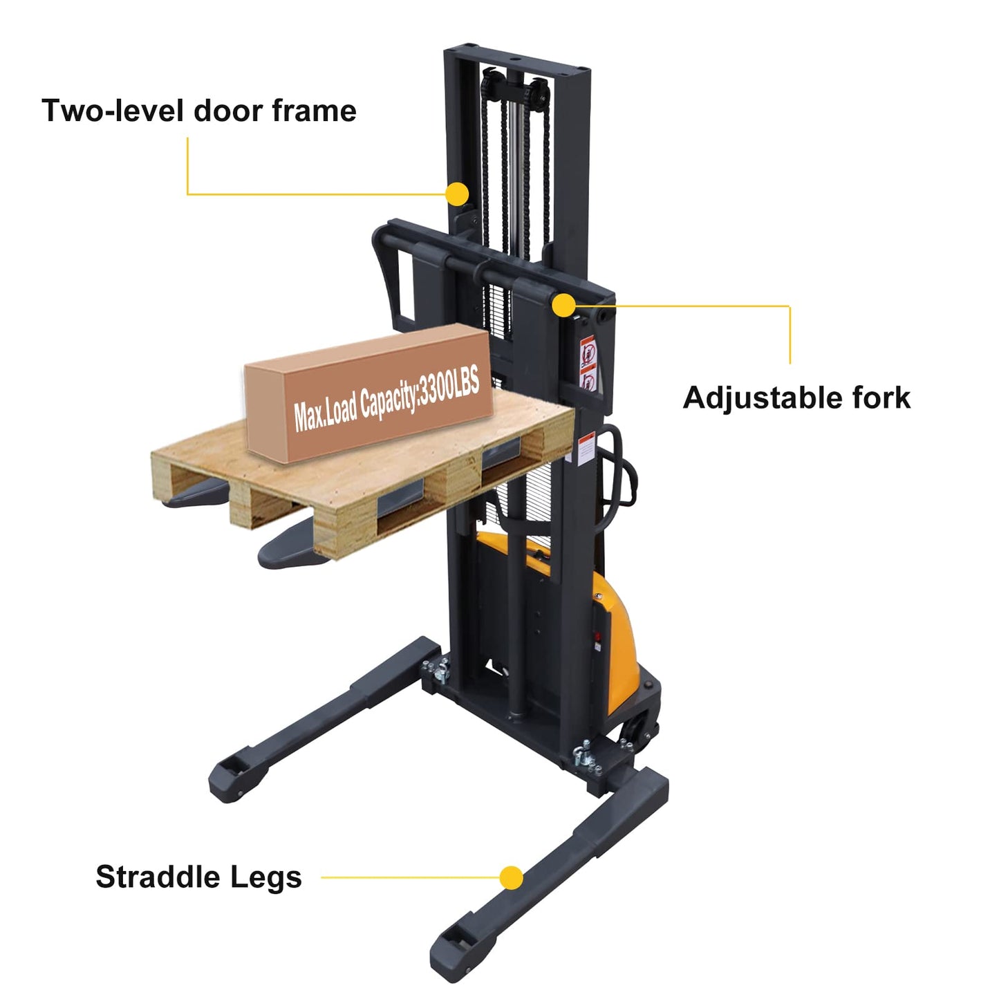 APOLLOLIFT Semi Electric Stacker, Pallet Stacker 98inch Lifting Height Material Lifter for Warehouse 3300lbs Capacity Straddle Legs with Adjustable Forks