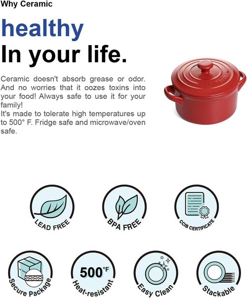 LE TAUCI 3 Quart Ceramic Dutch Oven - Lightweight & Non-Toxic | Oven & Microwave Safe, Chili Red Pot with Lid for Sourdough, Soup & Stew