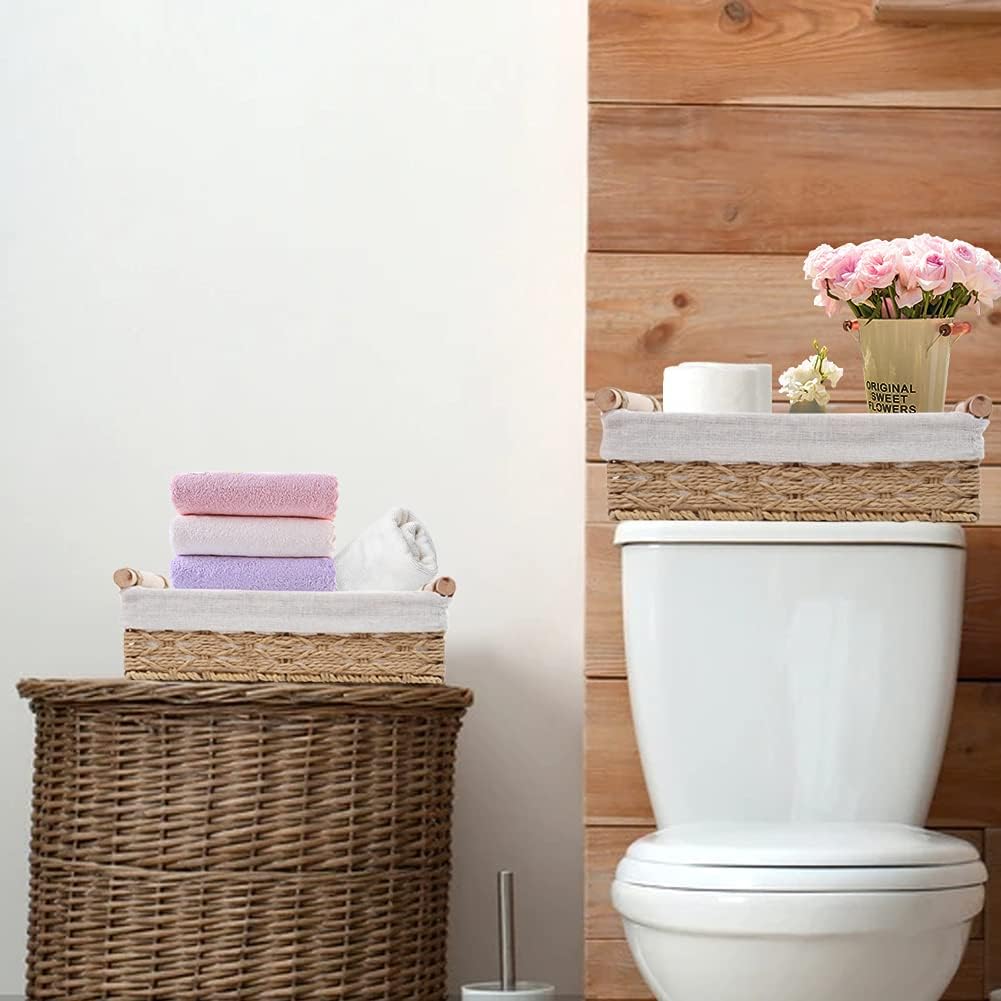 Round Paper Rope Storage Basket Set by [Brand Name] - Stylish Wicker Baskets with Handles for Organizing | Set of 2 Beige Bins