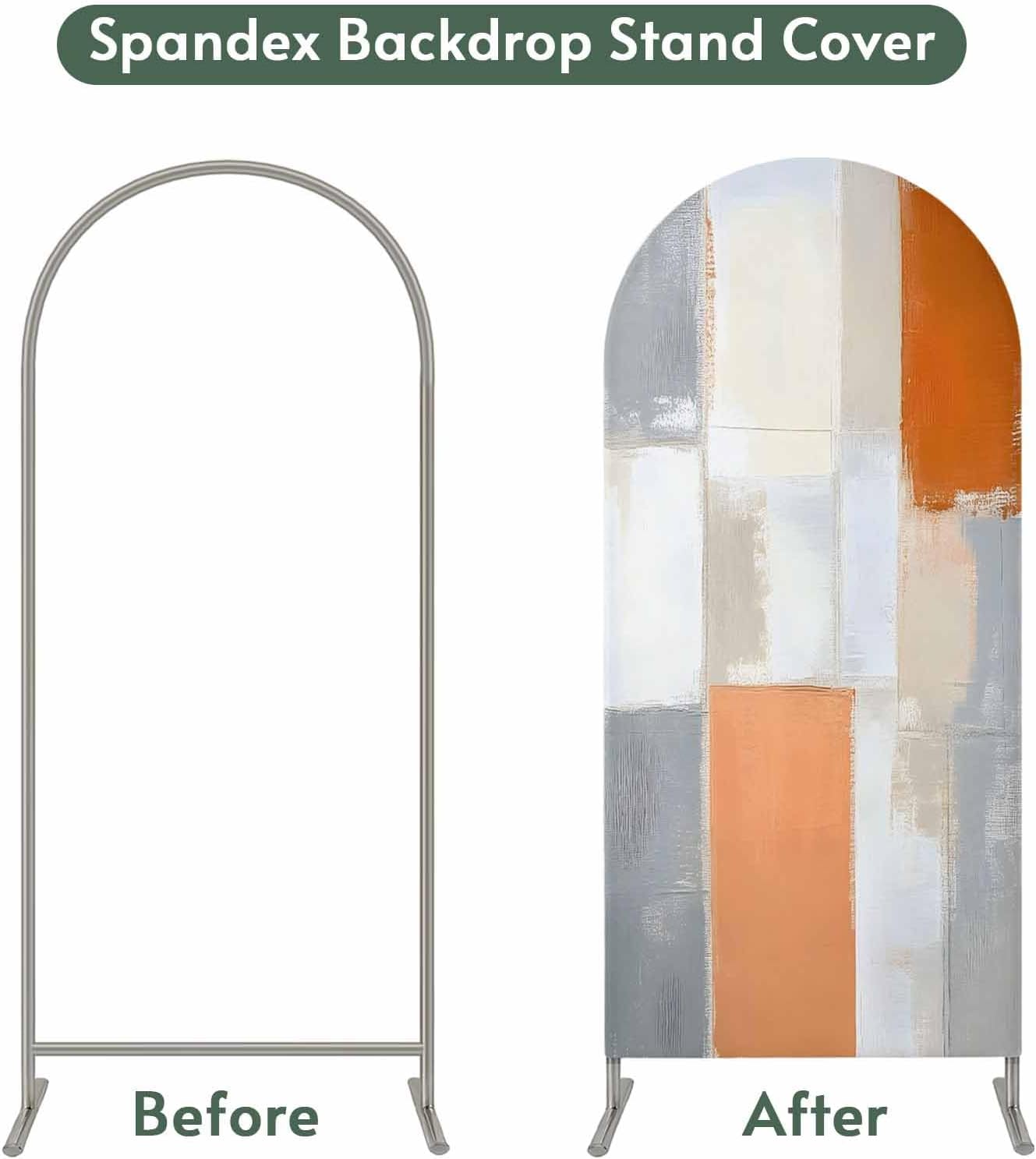 Jnbasdffb 7.2 Modern Orange Beige Wedding Arch Cover,Stretchy Spandex Arch Backdrop Stand Covers FT,Abstract Oil