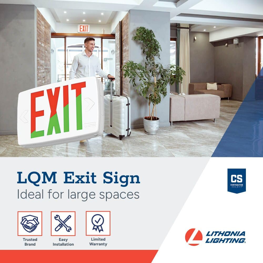 Lithonia Lighting Quantum LED Exit Sign, Dual Sided Emergency Exit Sign, Selectable Red and Green Colors, Pop-Out Chevrons, AC or Battery Backup, High Output Battery, White (LQM S W RG MVOLT EL HO M6)