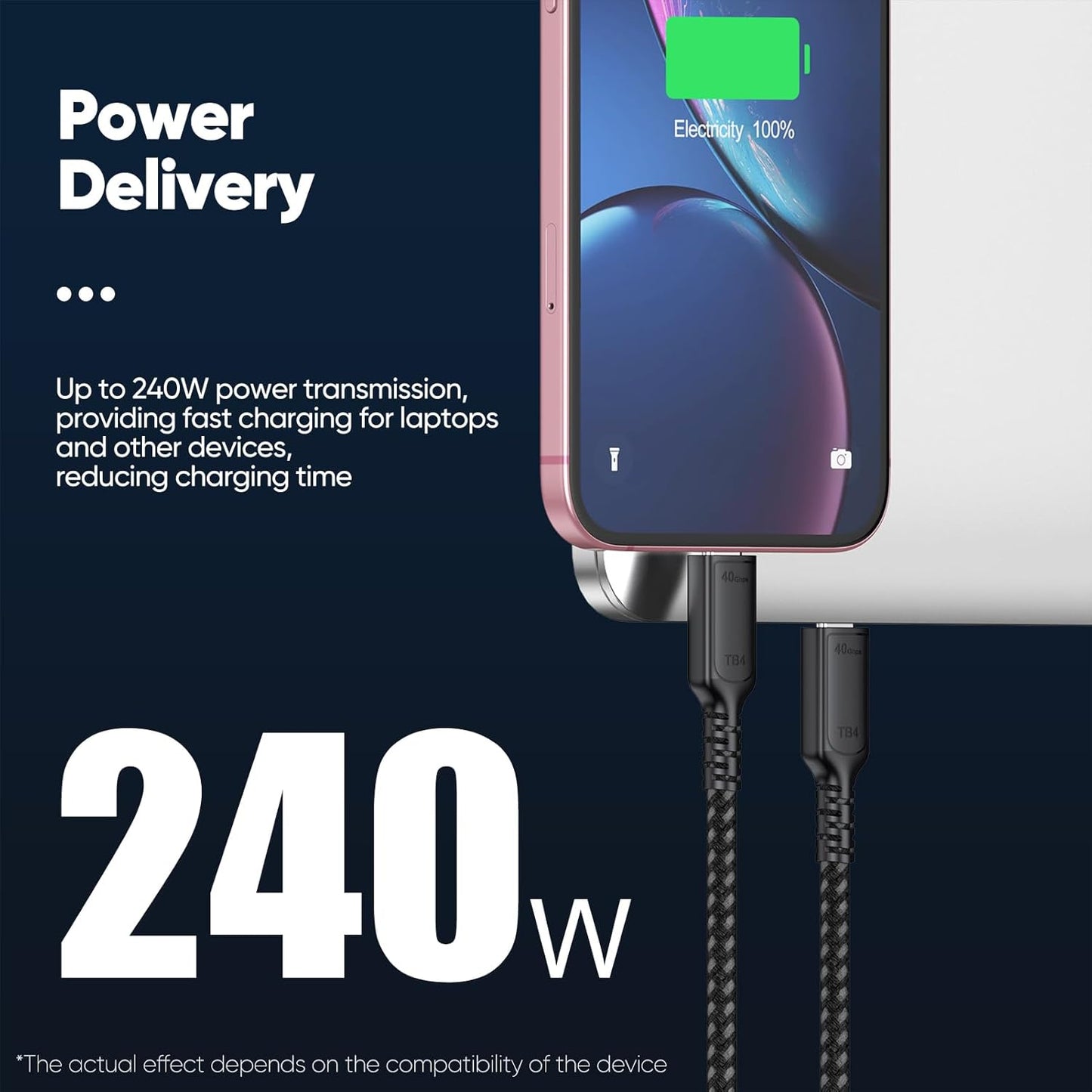 4 10ft, USB4 40Gbps 8K@60Hz/4K@120Hz 240W 4/3 USB Cable High Speed Data Transfer, Display Charging USB C Data Cables