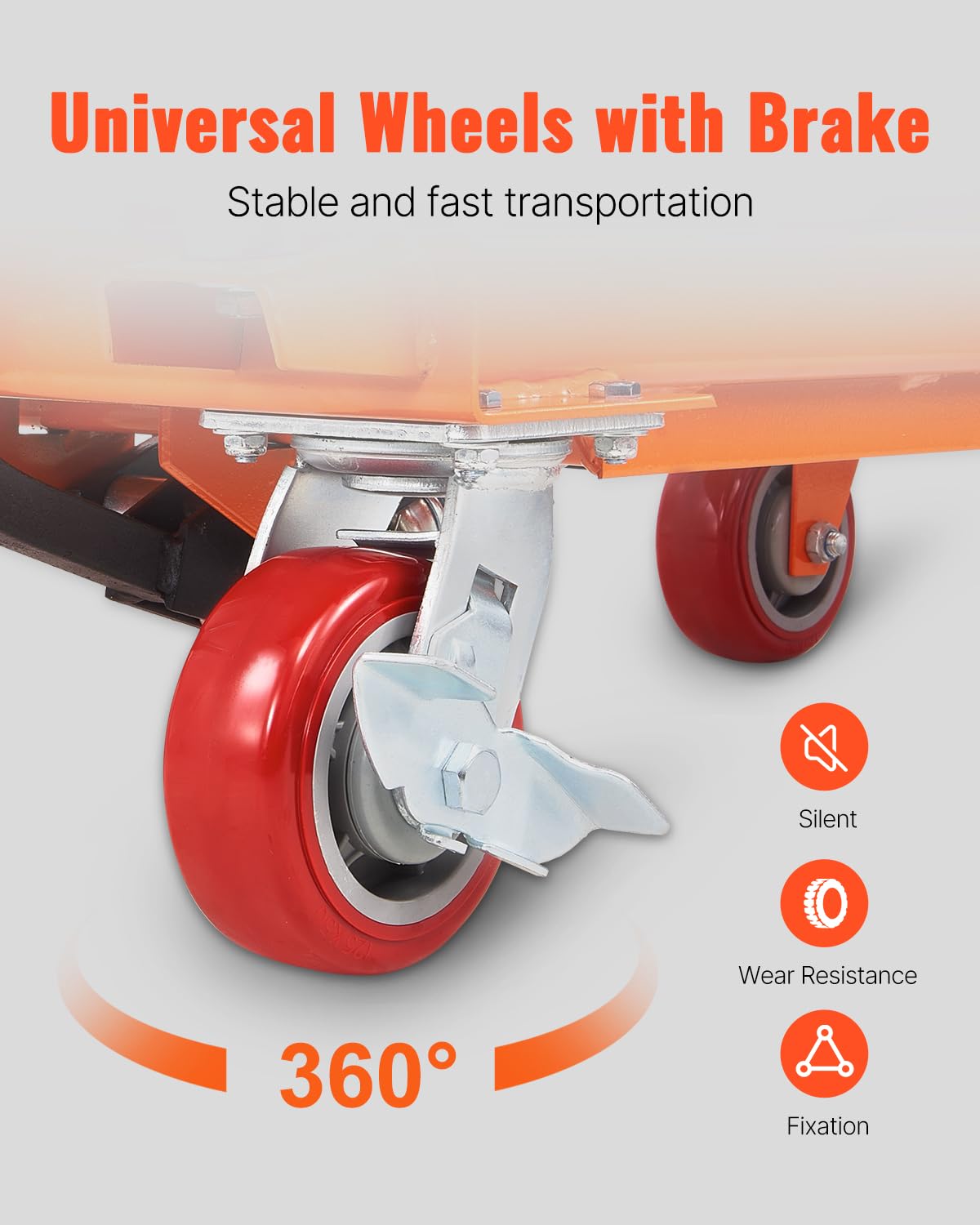 VEVOR 1100 LBS Hydraulic Lift Table Cart with 11"-35.4" Lift Range, Hydraulic Scissor Cart with Non-Slip Pad & 4 Wheels, Manual Single Scissor Lift for Material Handling and Transportation