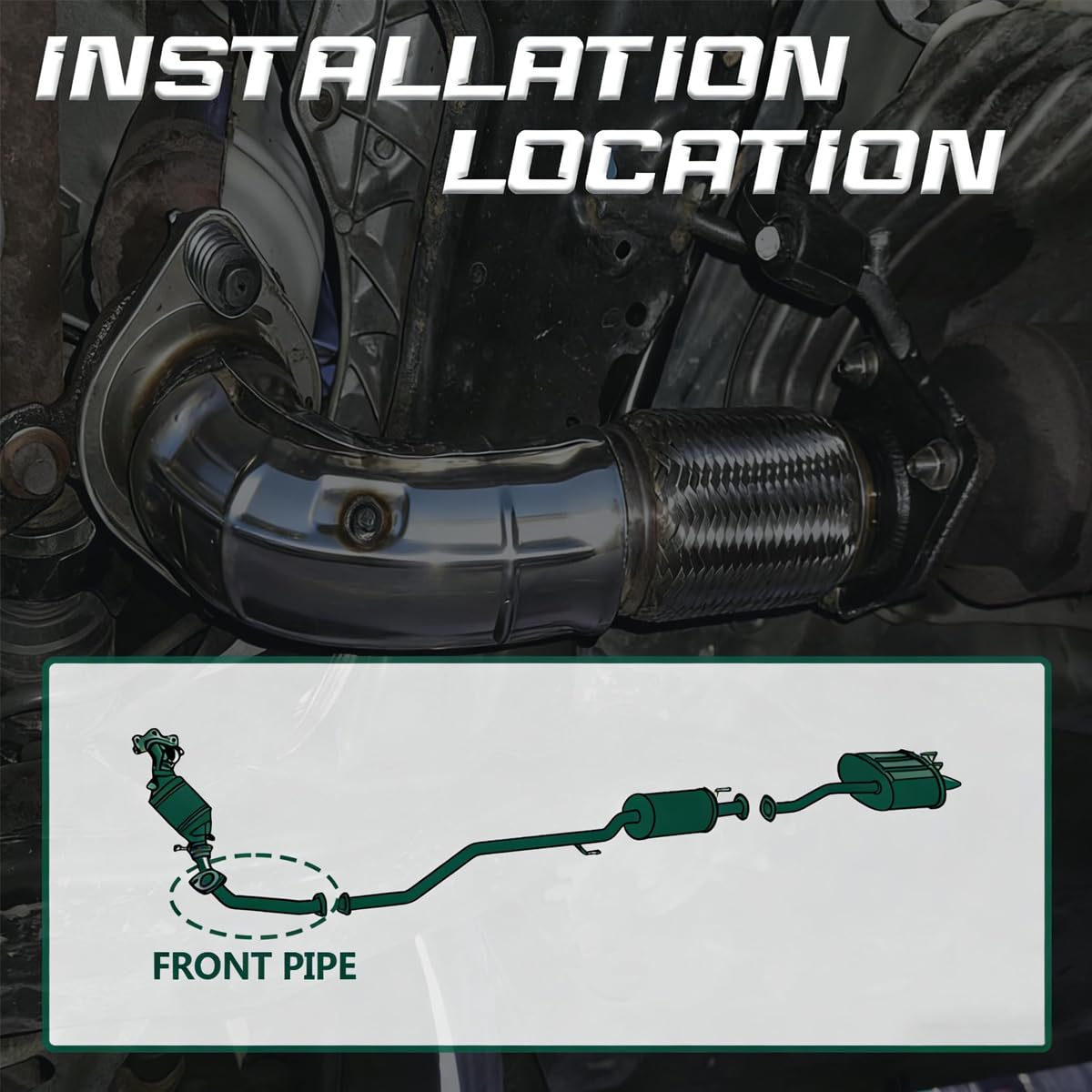 Stainless Steel Exhaust Flex Pipe Compatible With 2014-2015 Kia Sorento 2.4L, 2013-2018 Hyundai Santa Fe Sport 2.4L 52598