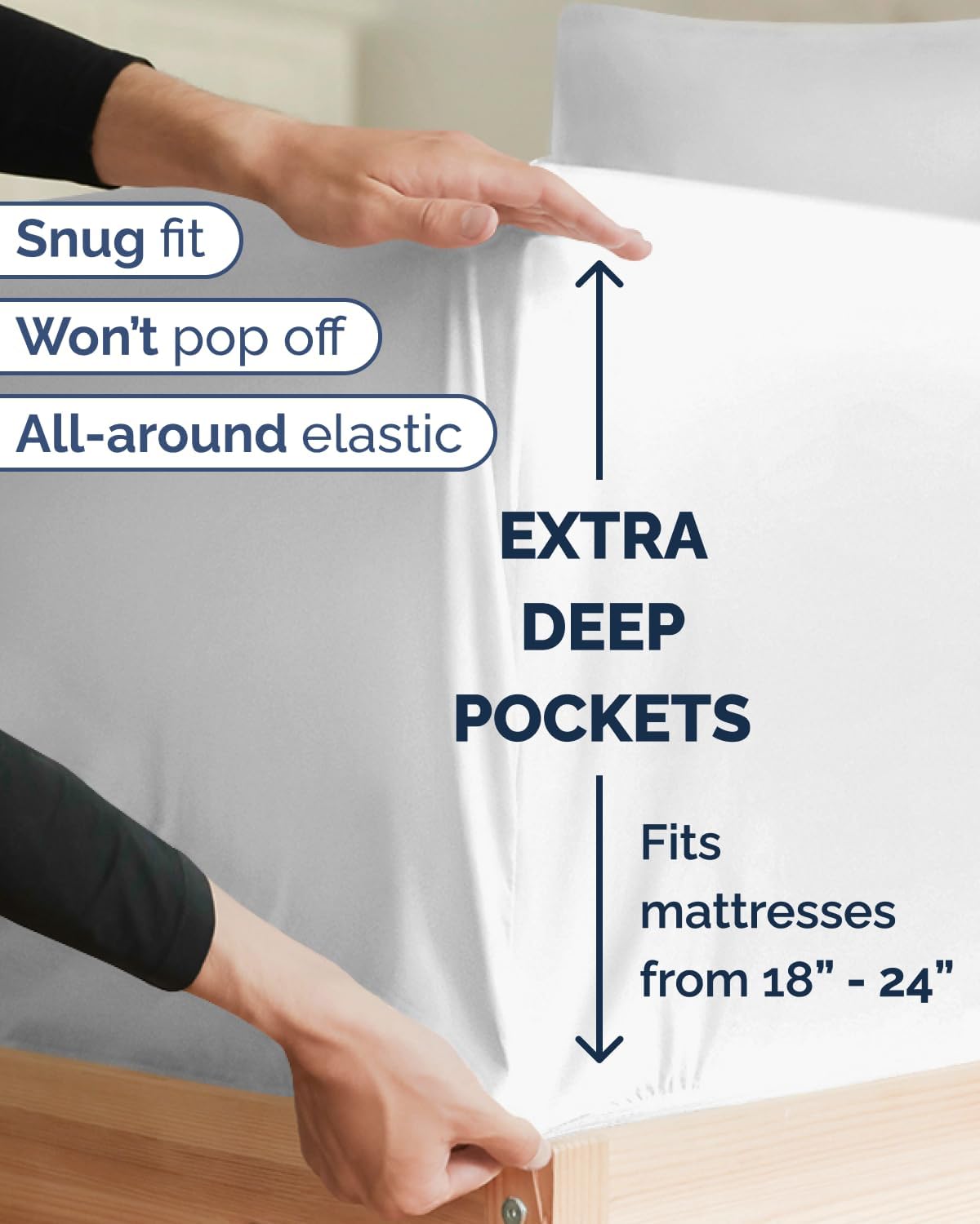 Skiennix Extra Deep Twin XL Sheet Set - 4-Piece Breathable Cooling Bedding - Soft, Wrinkle-Free White