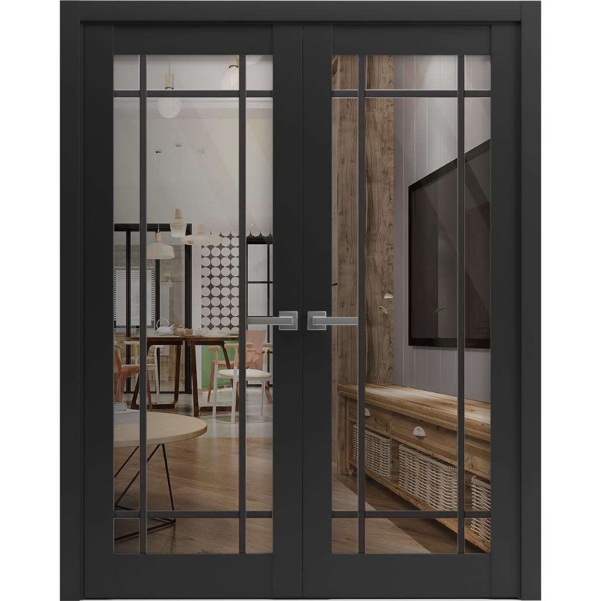 SARTODOORS Lucia 2266 | Double Swing Interior French Doors with Glass with Clear Glass, Solid Wood, Hardware Included, 48x80, Black, Classic