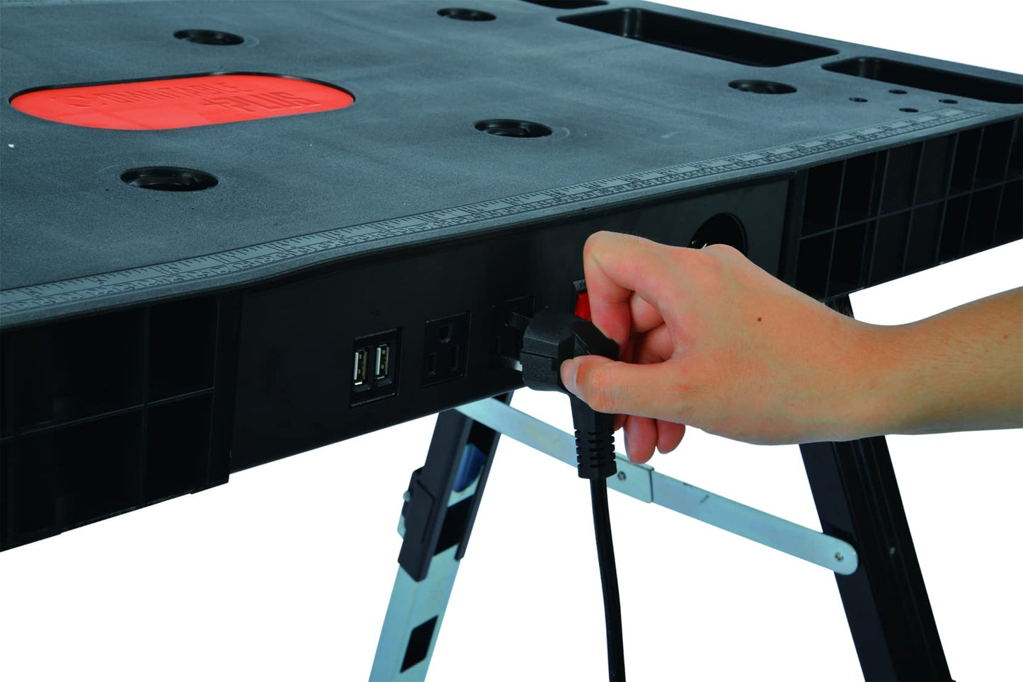 Disston Omni Plus 5 in 1 Workbench, Clamping Table, Scaffold, Dolly and Creeper All in one Work Table Orange/Black