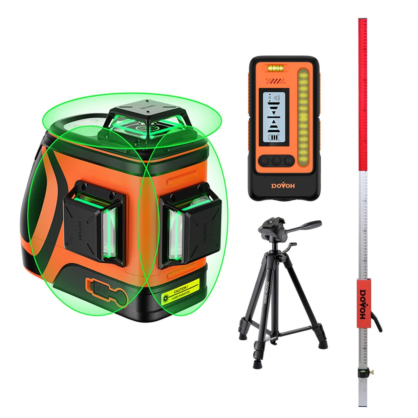 DOVOH Outdoor Laser Level with Receiver, Tripod, FT/CM Grade Rod, Class Ⅱ