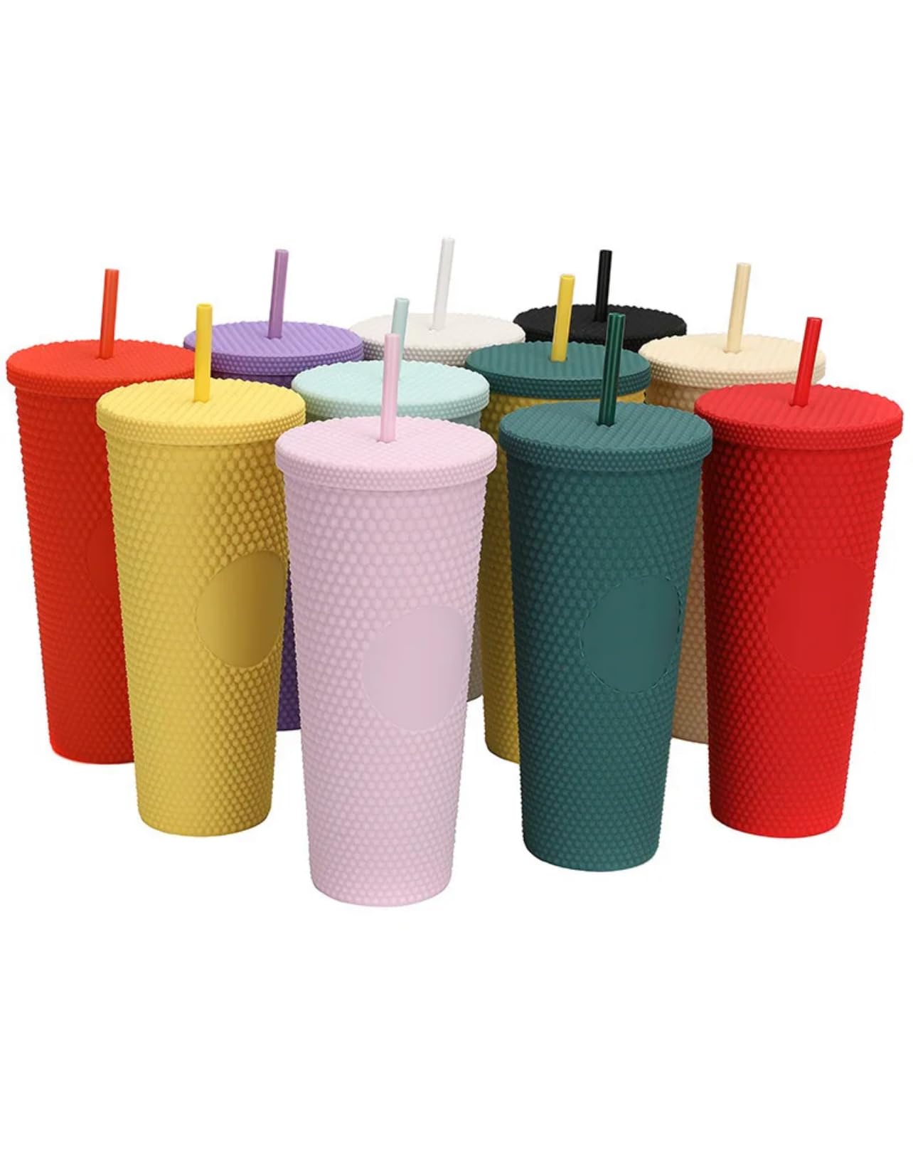 Xsite 24oz Studded Stylish Tumbler with Screw Lid and Straw, Double Wall Travel Tumbler, Reusable, BPA Free (Peach)