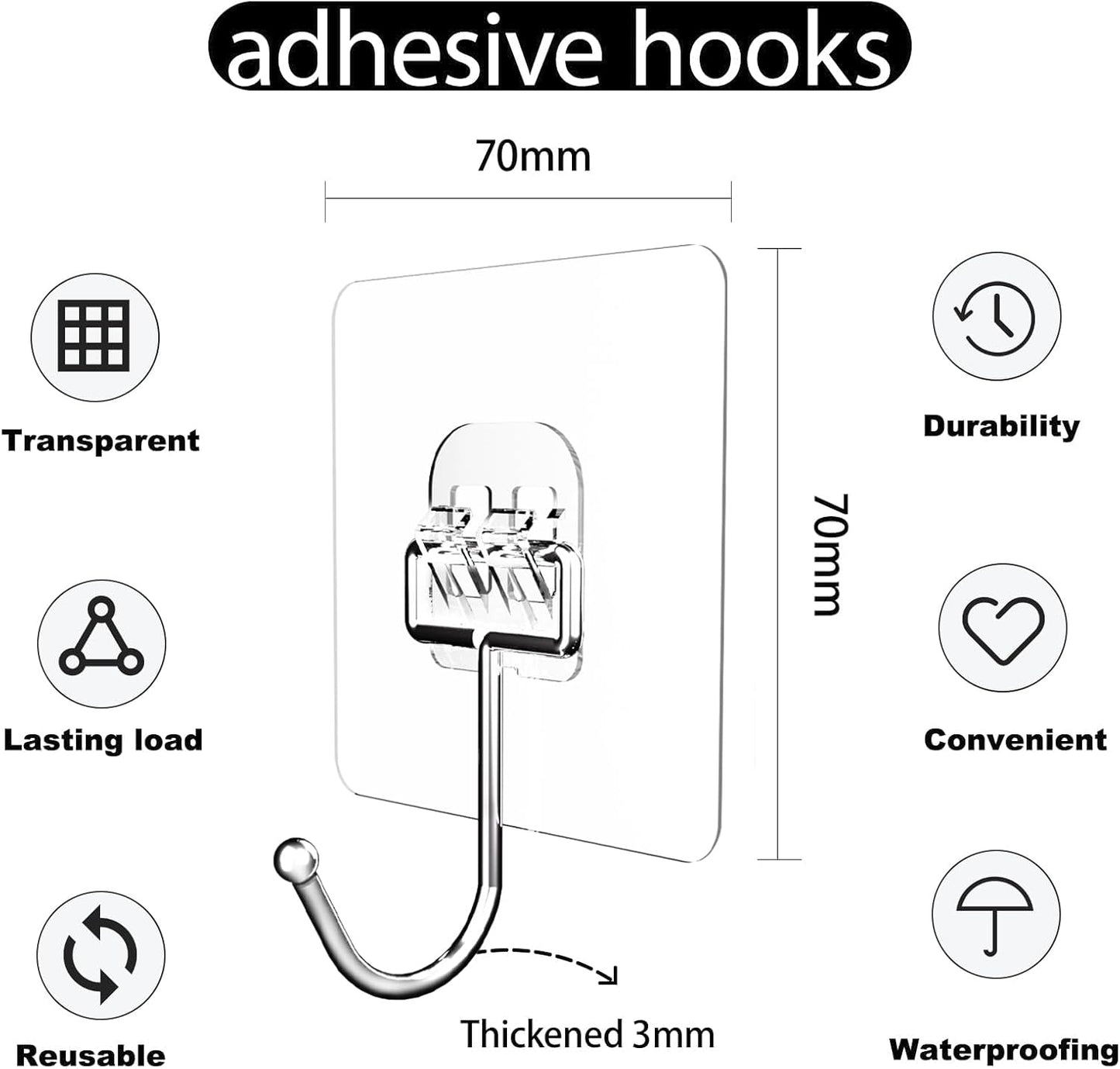 Skiennix Adhesive Hooks - Waterproof Self-Adhesive Wall Hooks for Home & Outdoor | 18 Pack, 40 lb Capacity