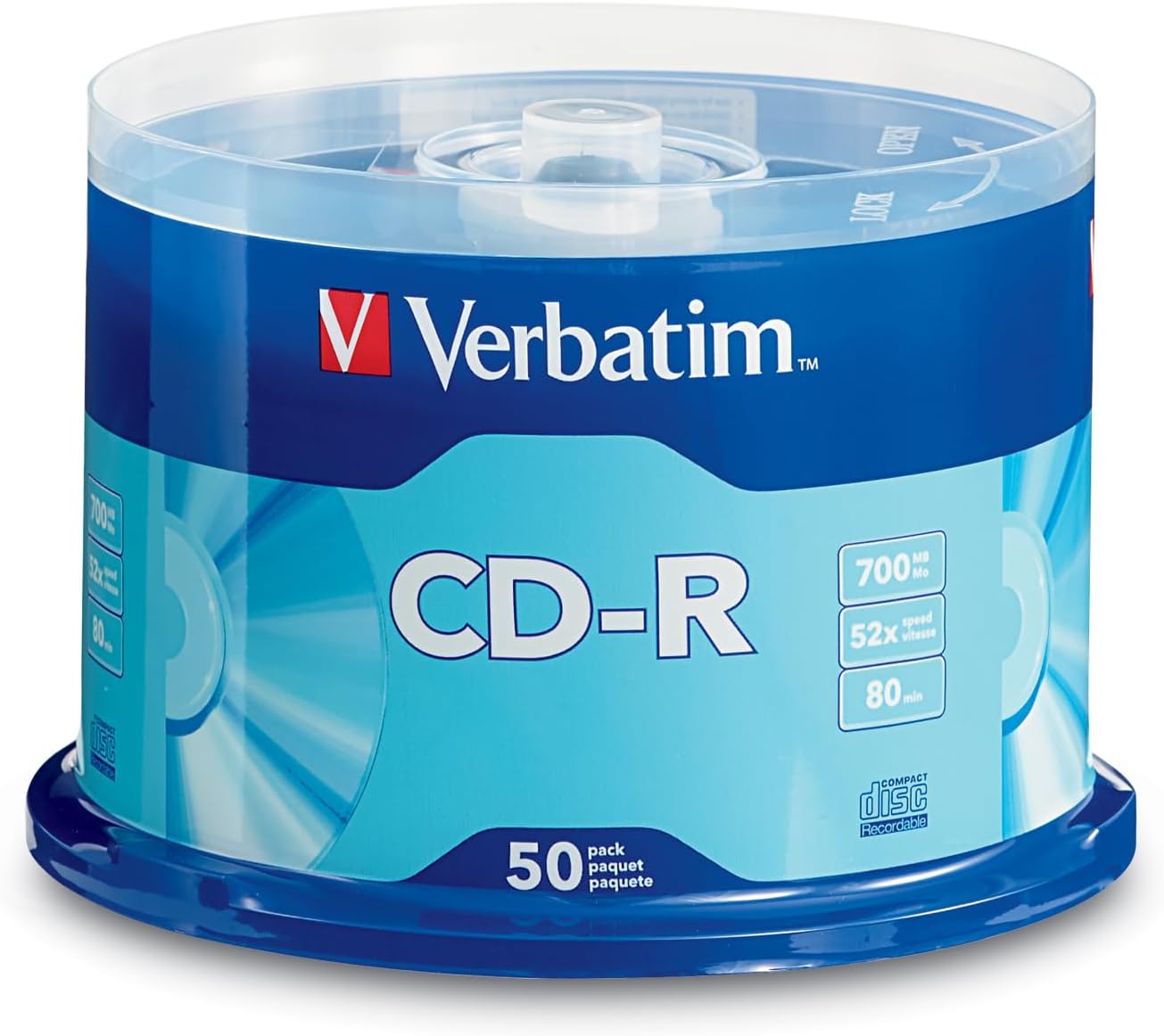 Verbatim 700MB 80 52x 50 Pack CD-R Blank Discs Minutes Recordable Disc for Data and Music - Spindle,Silver