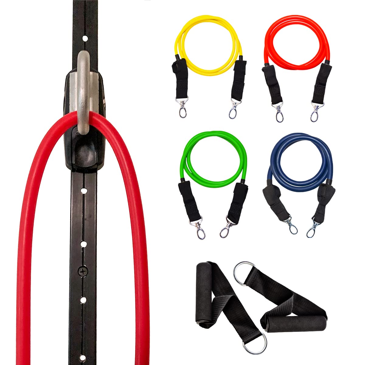 Space Saver Gym Wall Anchor System with 4 Resistance Bands – Home Workout Station with Adjustable Rail & Rail Car | Full-Body Strength Training, Physical Therapy, Rehab & Small-Space Exercise Kit