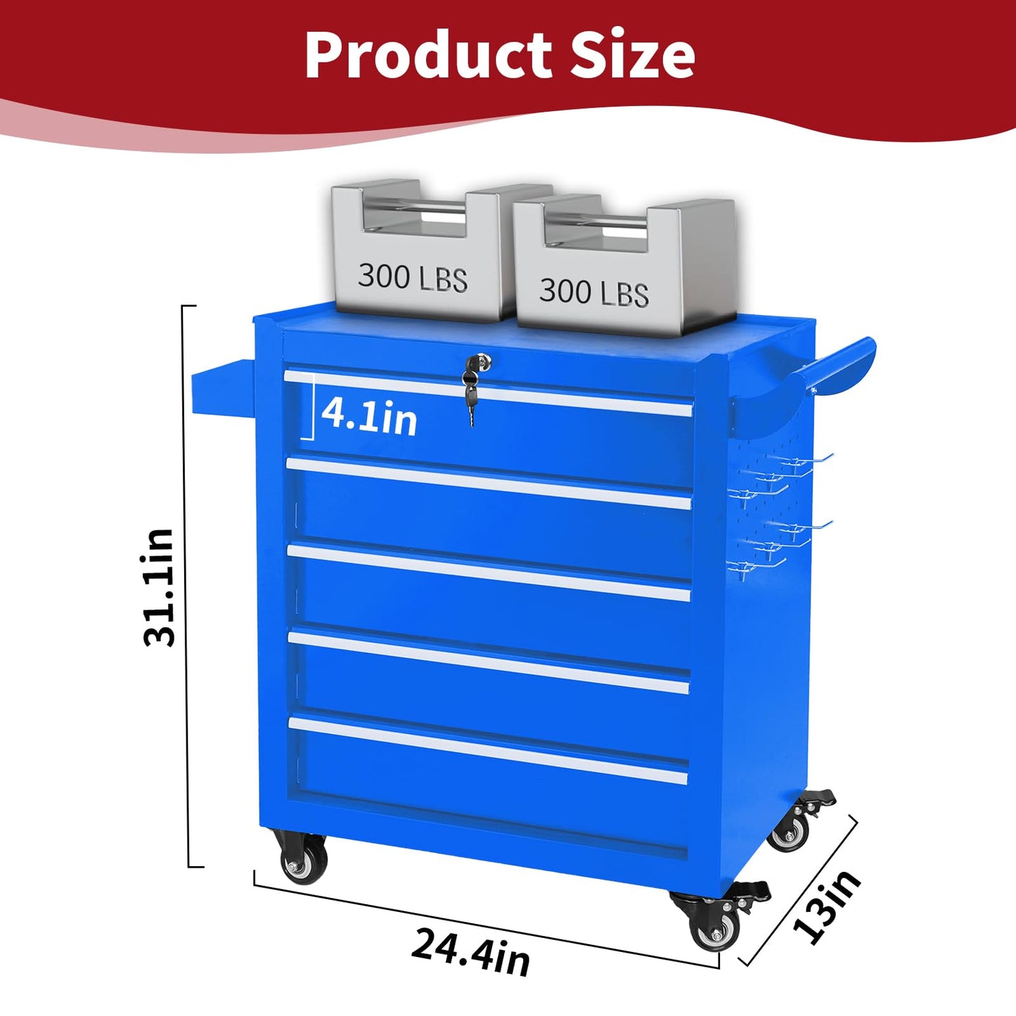 5 Drawers Rolling Tool Chest, Metal Tool Box with Wheels & Lock, Tool Drawers Garage Tool Storage Cabinets Organizer Rolling Cart Toolbox on Wheels for Garage, Workshop, Repair Shop(Assembly Required)