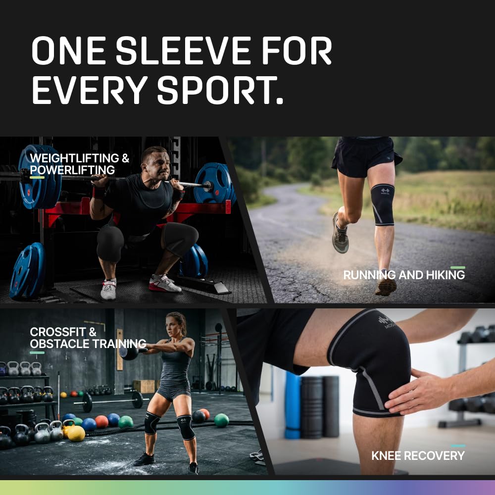 Modvel 7mm Neoprene Knee Sleeves for Men & Women Weightlifting & Powerlifting – Compression Knee Sleeve Support for Squats, Gym, Training – USPA, IPL Approved – Medium Black (Pair)