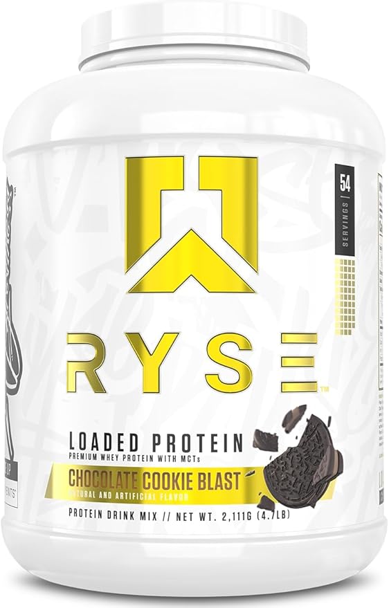 RYSE Loaded Protein Powder - Chocolate Cookie Blast - 25g Whey Protein Isolate & Concentrate with Prebiotic Fiber & MCTs - Low Carb, Low Sugar, Digestive-Friendly - 54 Servings / 4 lb Tub