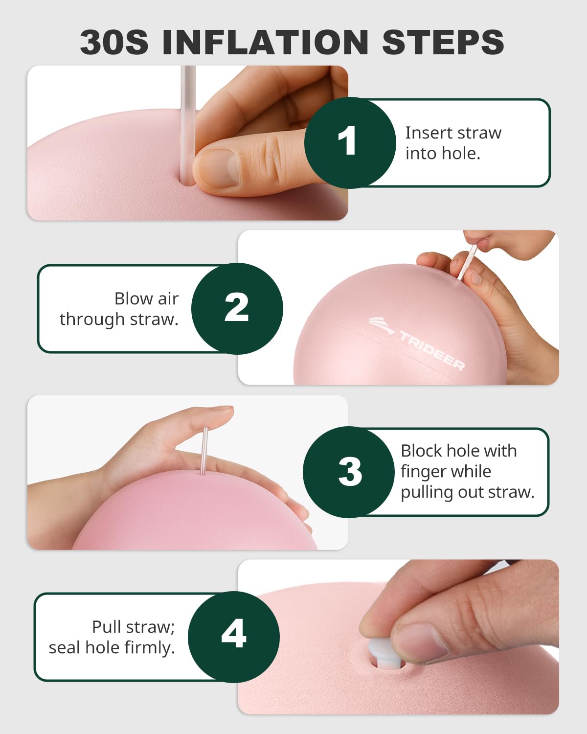 Trideer 9-Inch Pilates Ball, Small Exercise Ball for Yoga, Core Training, Physical Therapy, Balance, Stability and Stretching Pilates Equipment with Inflation Straw