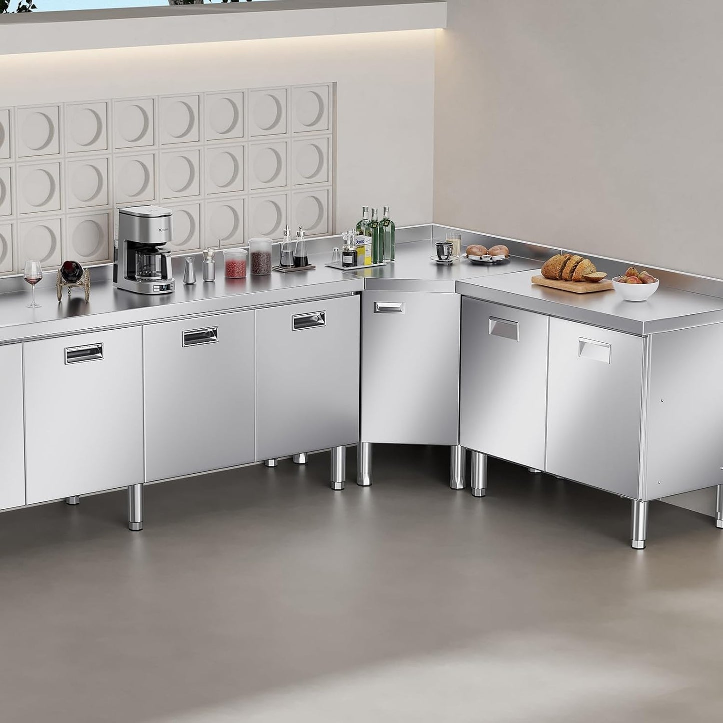 ZZV Stainless Steel Table Cabinet for Prep & Work 21 x 66 Inch, Heavy Duty Prep Table with 4 Pull-Out Doors, Commercial Workbench with Cabinet for Kitchen, Restaurant, Hotel, Garage, and Warehouse