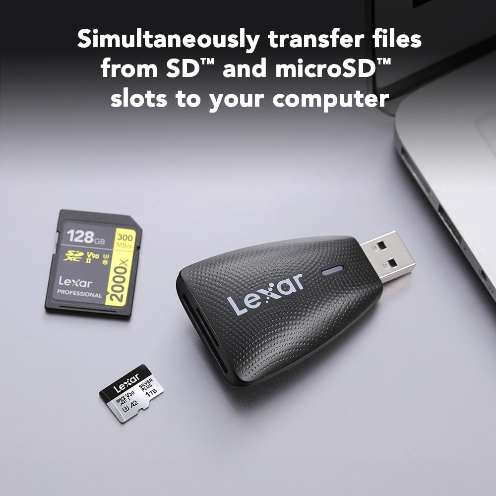 Lexar 2-in-1 3.1 (LRW450UBNA) Multi-Card USB Reader, Works with SD and microSD Cards