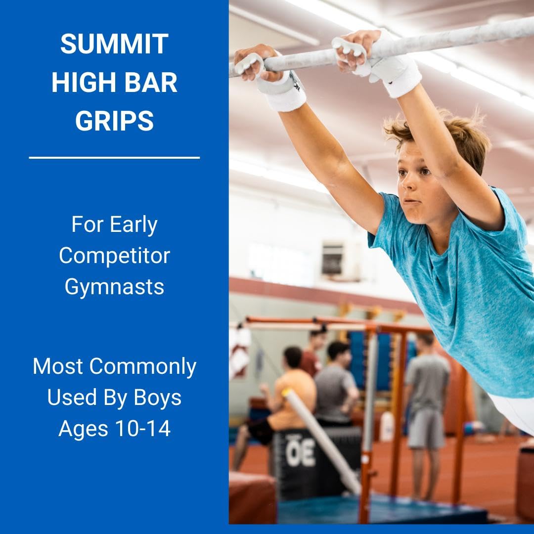 Gibson Athletic Summit High Bar Gymnastic Grips for Boys, Durable Leather Grip for Secure Grip, Hand Grips for Early Competitor Gymnasts, Gymnastics Grips for Boys - Made In USA