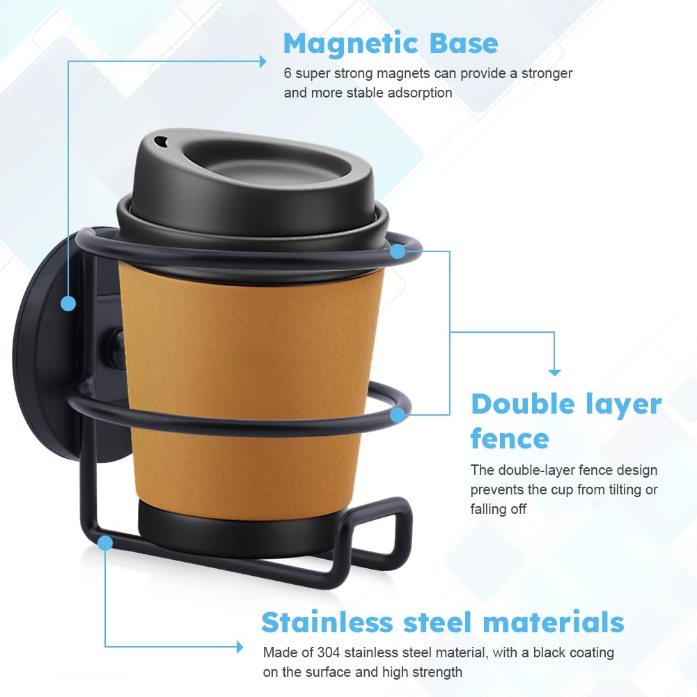 Magnetic Cup Holder, 2Pcs Portable Cup Holder, Stainless Steel Bottle Holders for Refrigerator Boat Tractor Mower Truck Car Fridge, Magnet Cups(Black)