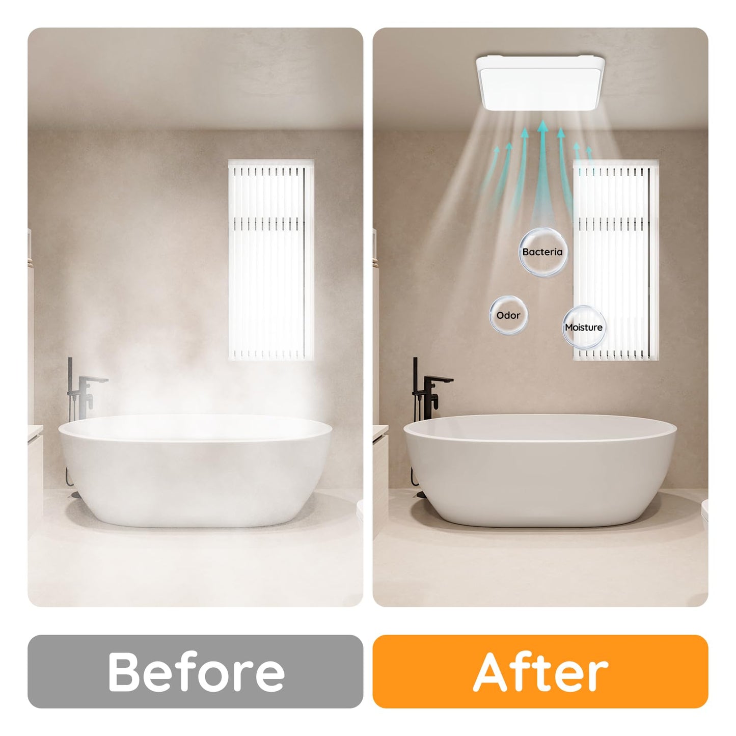 Fitop Bathroom Exhaust Fan with Light, 130 CFM & 1.5 Sones Bathroom Vent Fan, Nightlight & 1300LM LED Light 2700K/4000K/6500K, Light Memory Function, ETL Certified – White, 9 Inch
