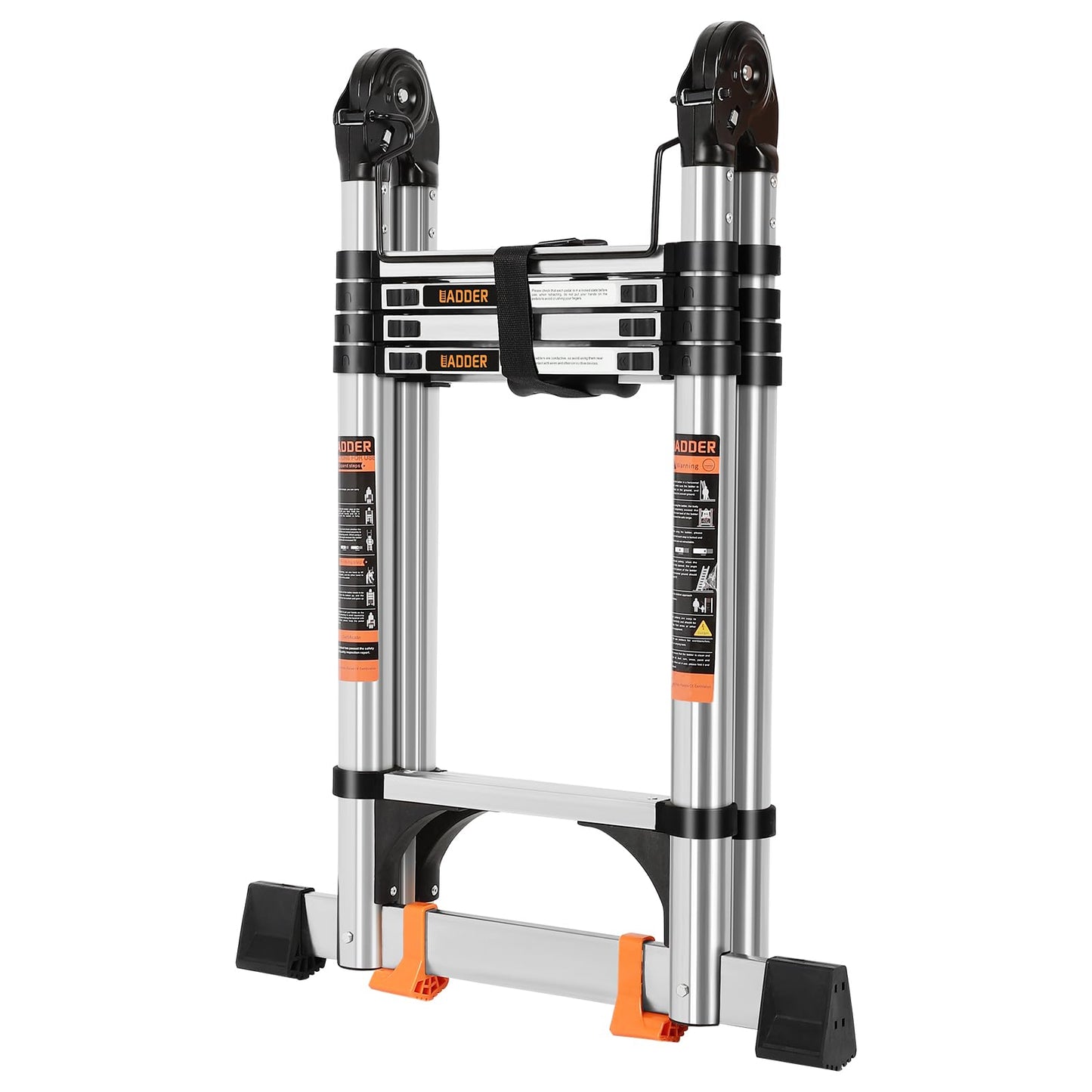 Telescoping Ladder 12.5 FT A Frame, Extension Multi-Purpose with Balance Bar Heavy Duty 330 lbs Max Capacity for Home and Outdoor Work, Silver