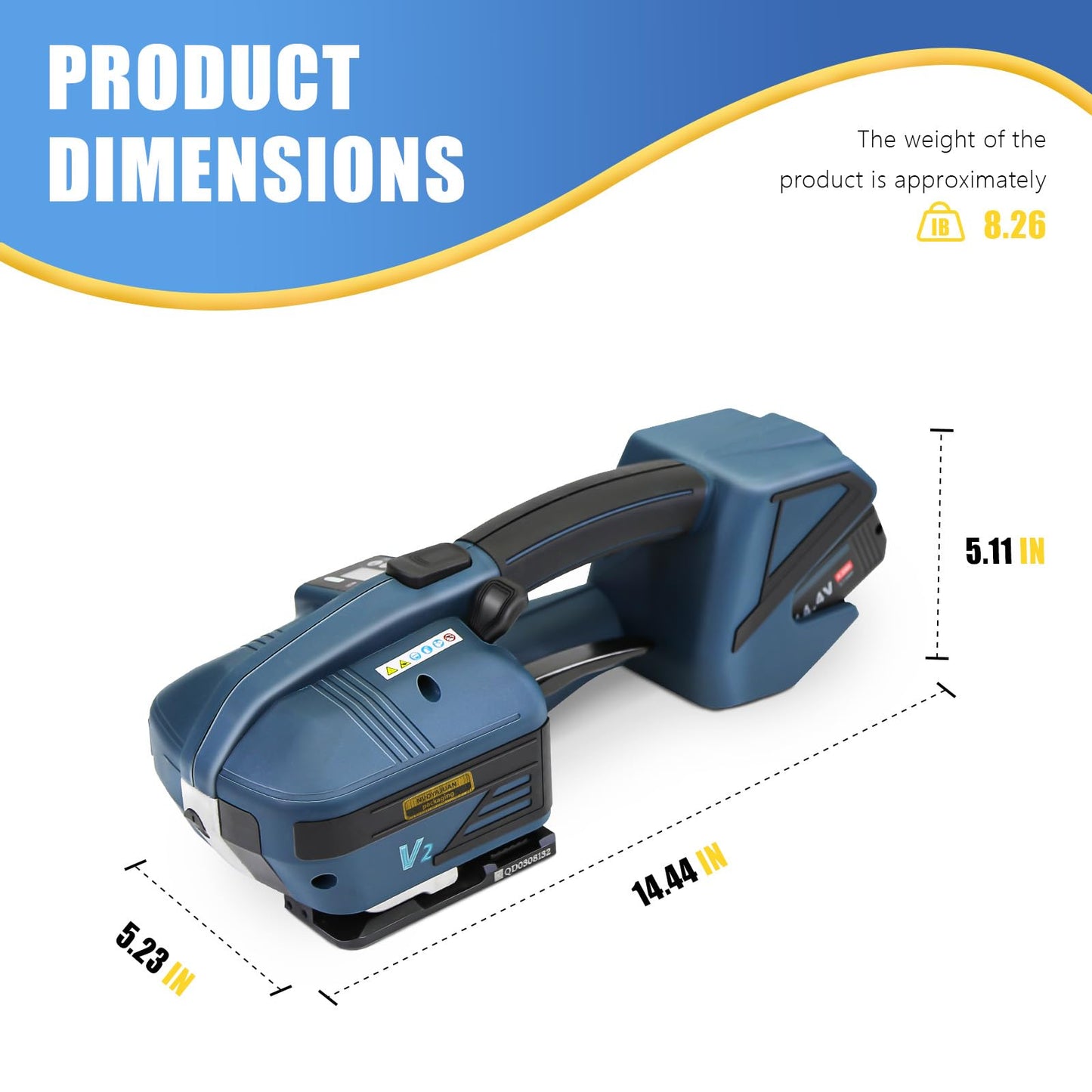 NVOYAJUAN Hand-held Electric Strapping Machine 2 × 4000mAh Batteries, 1/2-5/8in PP/PET Strapping Compatible Hot Melting, Automatic Tensioning Tool for Quick Packaging of Boxes & Pallets(NYJ-V2)