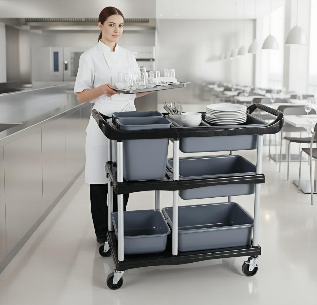ZQZ-Store 3 Tier Heavy Duty Commercial Grade Utility Cart with Wheels, Storage Cart Multi-Function Mobile Shelving Unit Organizer for Hotel, Restaurant, Kitchen, Bedroom, Laundry Room