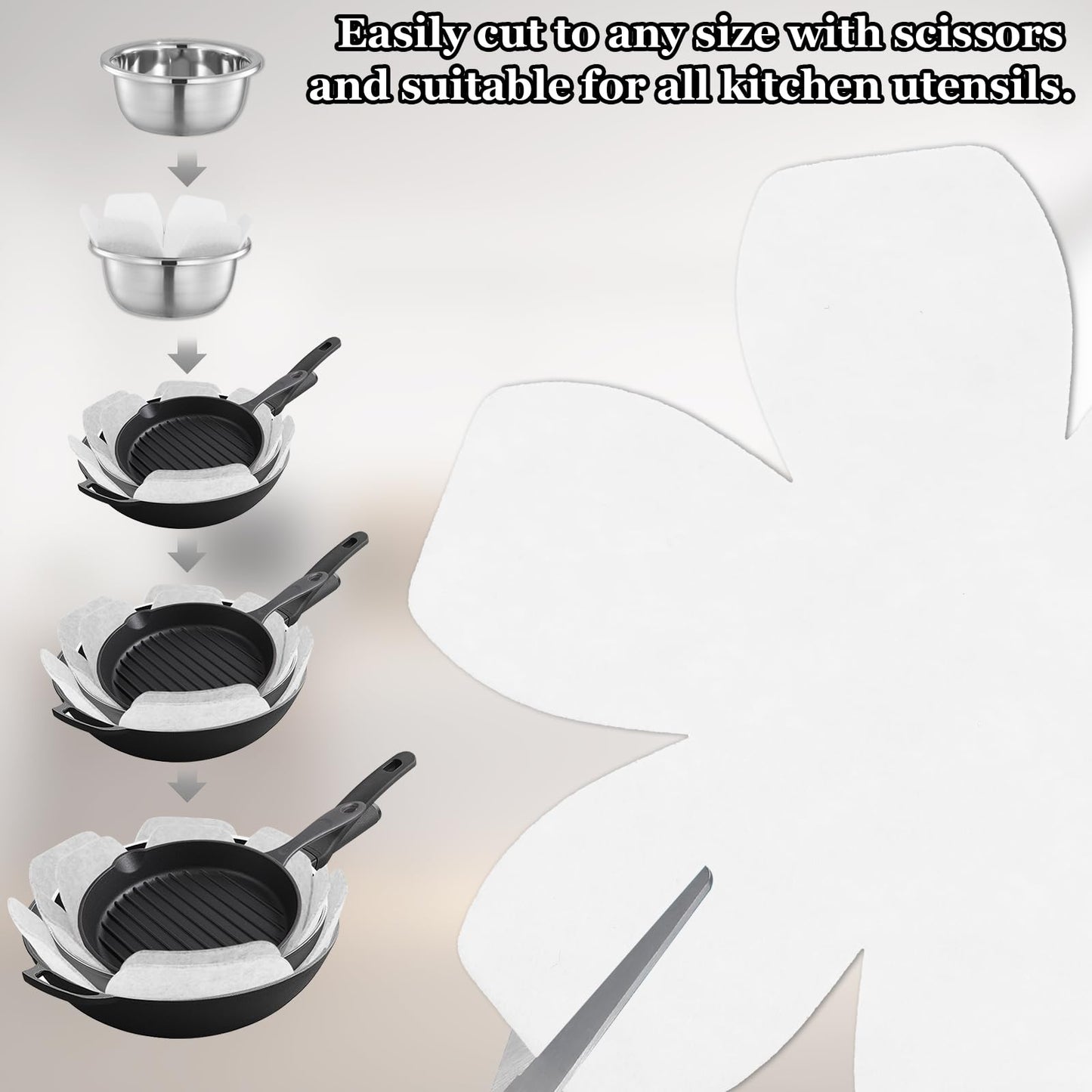 Pan Protectors, Set of 6 and 3 Different Size, Premium Felt Pot Protectors for Stacking Non Stick Pan Dividers Separators Pads for Stacking and Protecting Your Cookware (White)