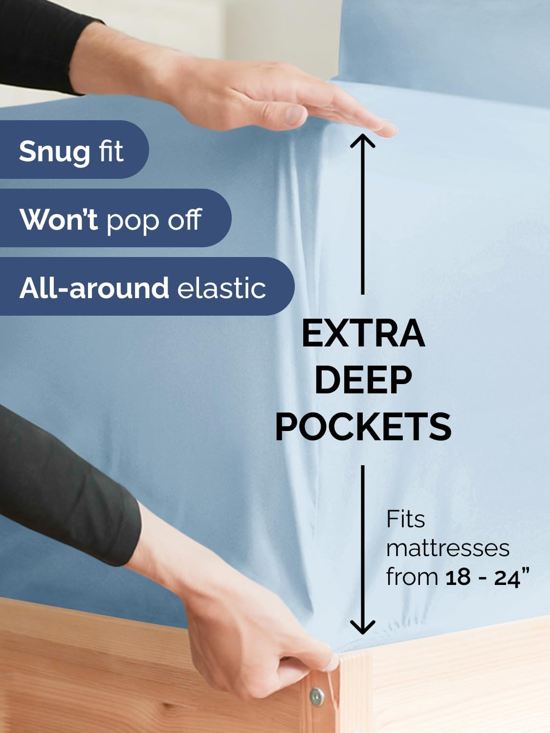 Skiennix Extra Deep Twin Sheet Set | 4-Piece Breathable Cooling Bedding - Soft & Wrinkle-Free - Sky Blue