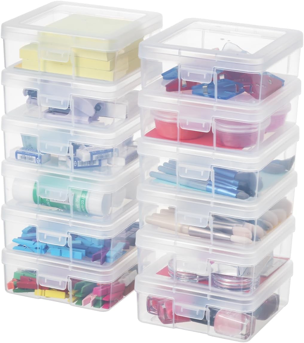 Skiennix 12-Pack Small Clear Plastic Storage Boxes - Versatile Organizer for Crafts, Jewelry & More