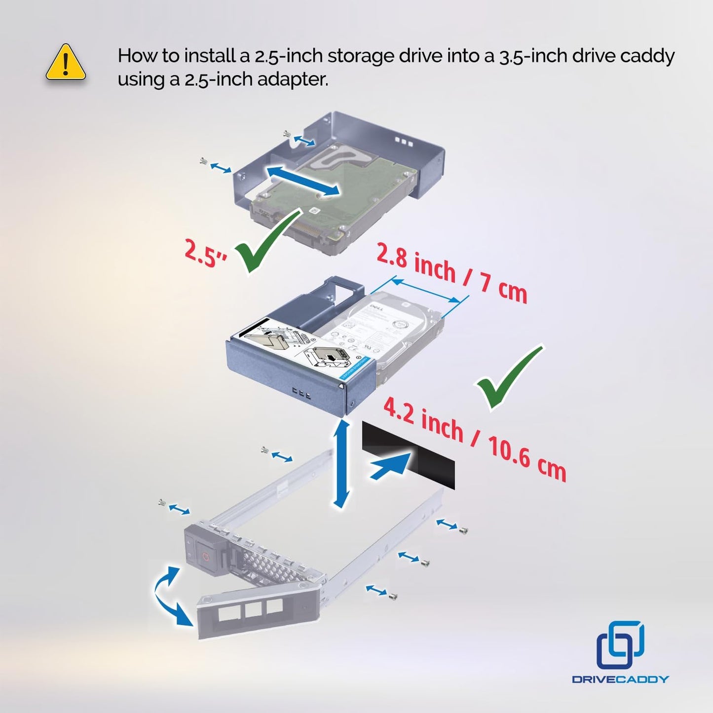 DRIVECADDY 4-Pack 2.5" 3.5" WH5D2 X7K8W Y796F KG1CH F238F 3.5" 9W8C4 Y004G to Drive Adapter Compatible with Dell