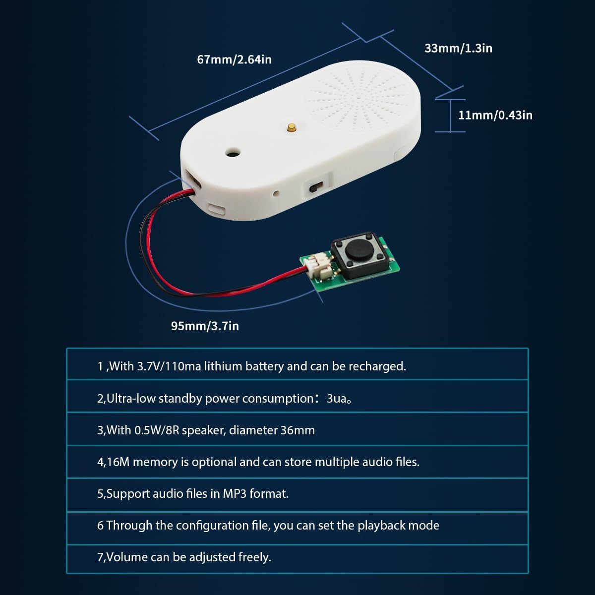 JRGKJCP Chip,16MB MP3 Sound Module Voice Push Button Control Activated Audio Box for Gift Box,Crafts, Christmas,New