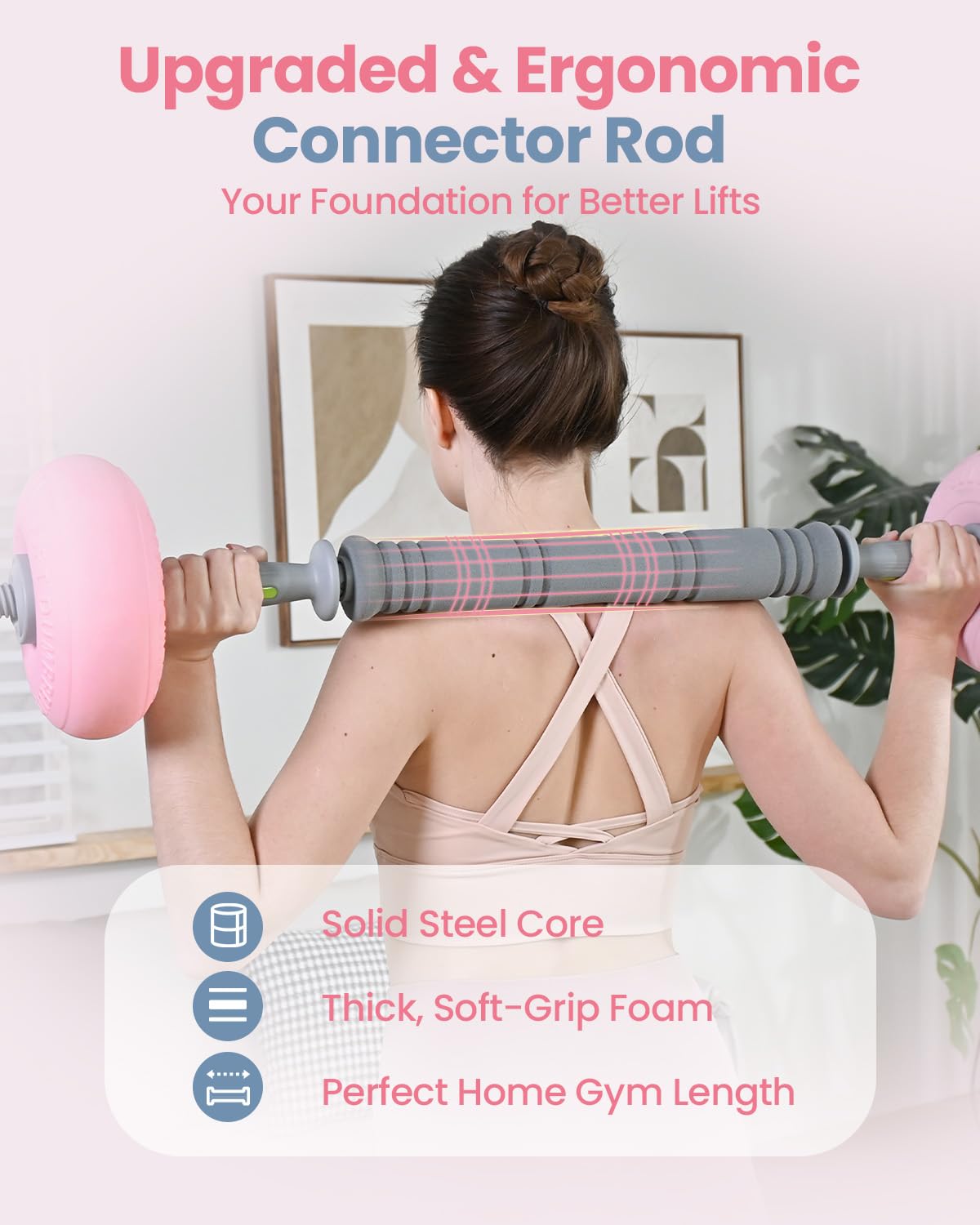 kisnbld Adjustable Dumbbell Set, 13/18/22/35LBS SoftShell Weight Set with Connector 4-IN-1 Dumbbell Set Used as to Barbell & Kettlebell for Home Gym, Fitness Exercise for Men Women Beginners, Pink