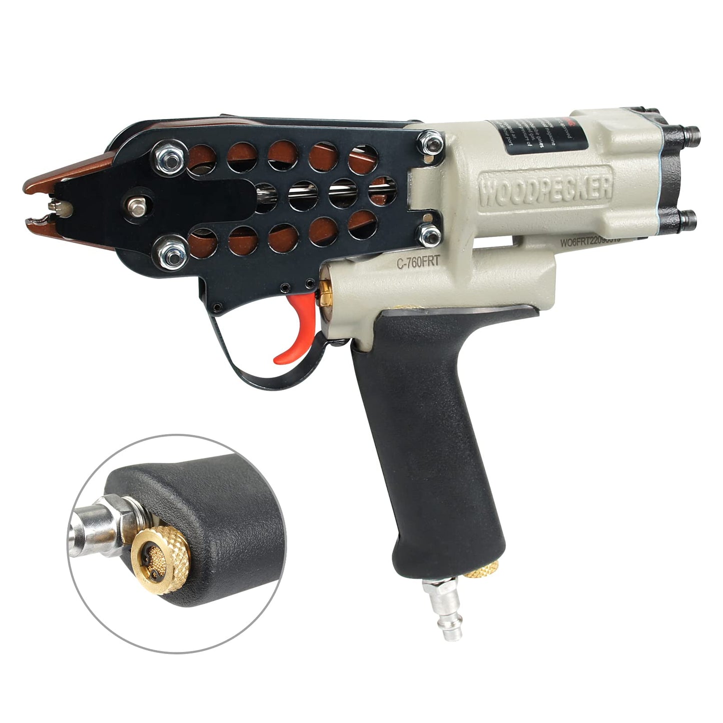 WOODPECKER C-760FRT 16 Gauge 1/2-Inch Air Hog Ring Gun with Variable Speed Control, 3.0 mm to 4.8 mm Closure Diameter, Pneumatic Hog Ring Plier Tool for Fencing, Cages, Fastening