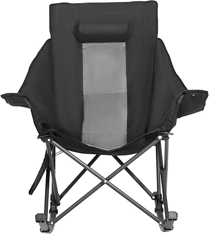 VEVOR Heated Camping Chair, 3 Heating Settings, Large-Sized Padded Folding Rocker, Heavy Duty Outdoor Lawn Chairs with Pocket & Cupholder, Support 225lbs, Portable Heated Chair for Sports Winter Use