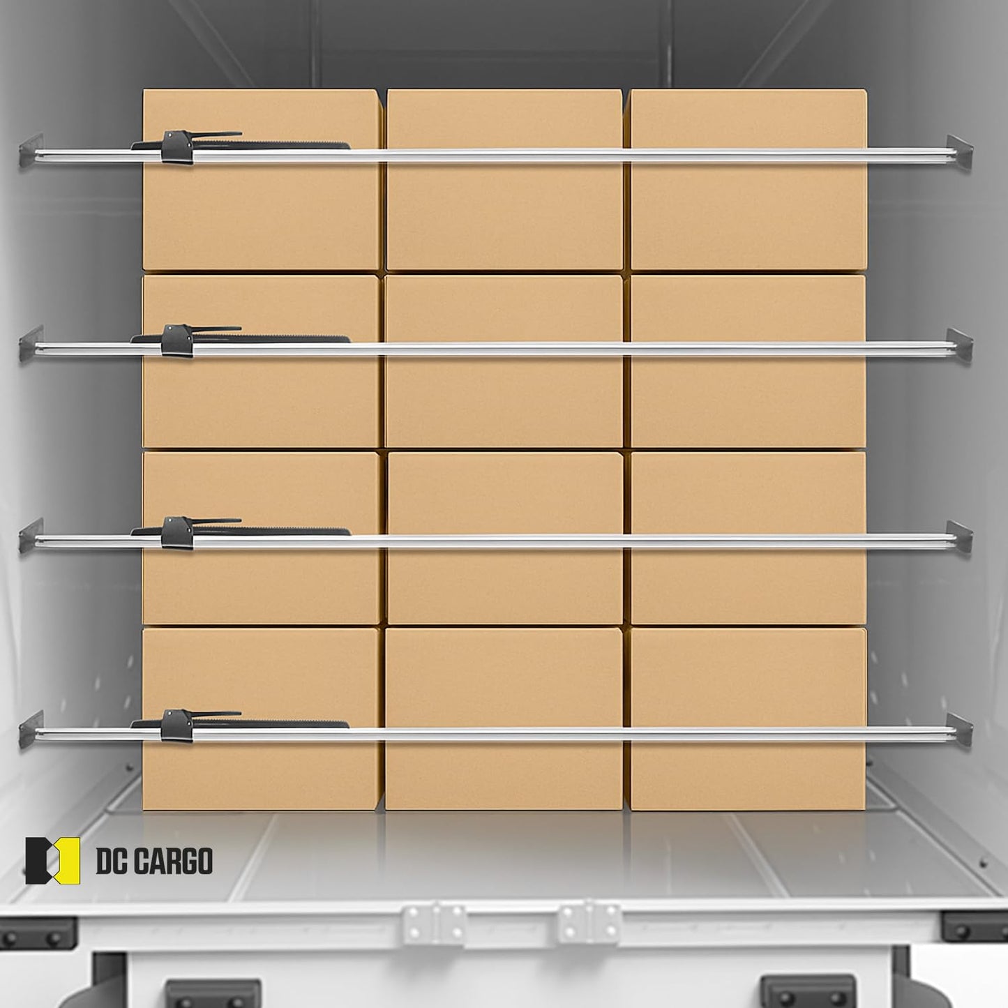 DC Cargo Mall Heavy-Duty Adjustable Load Lock Bars for Trailers - Pack of 4 - Truck Cargo Bars - Load Bars for Enclosed Vans and Reefers - 89-104 Inches Long Steel Ratcheting Cargo Bar